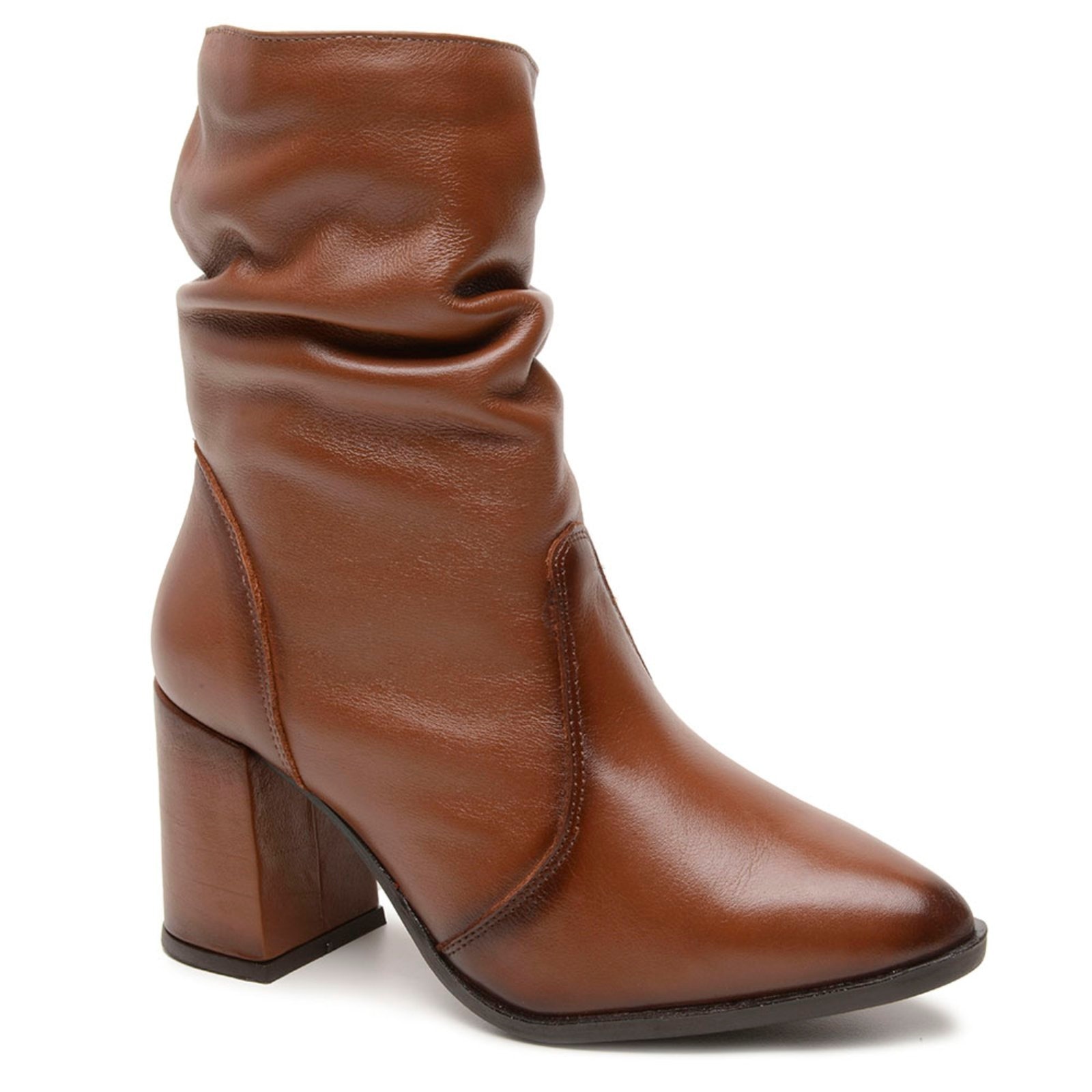 Imagem principal Bota Feminina em Couro Legítimo Elegante Linda Estilosa Moda 2025 Inverno Brilhante Conhaque FRANCA GRIFFE marrom