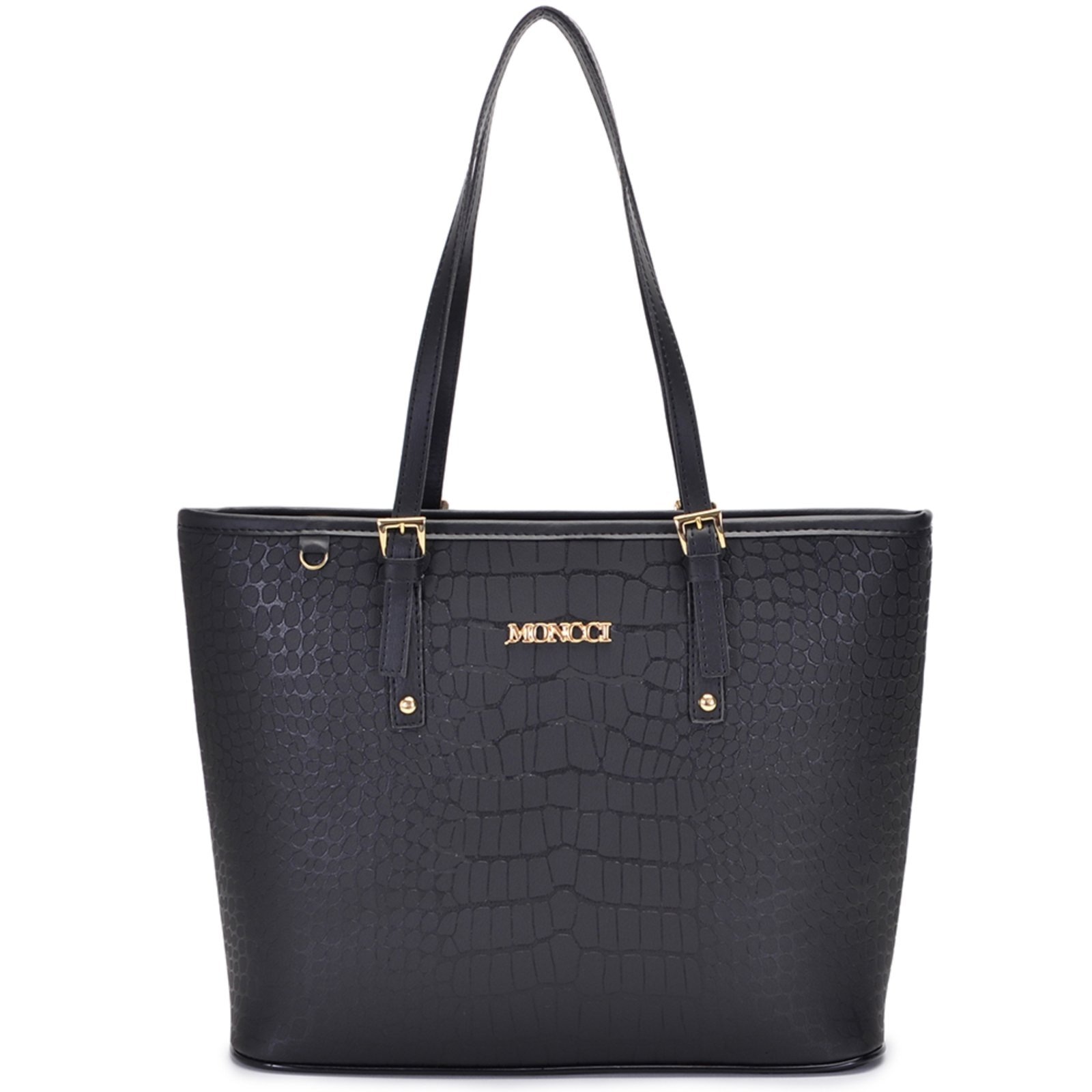 Imagem principal Bolsa Feminina Moncci Grande Ombro Forrada Fivela Roma Croco Preta MONCCI preto