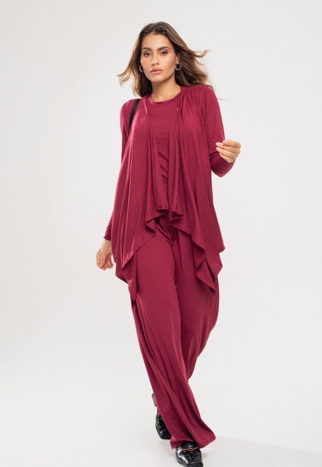 Imagem principal Conjunto Com Kimono, Blusa Manga Longa e Wide Leg Malha Salvatore Vinho Salvatore Fashion vermelho