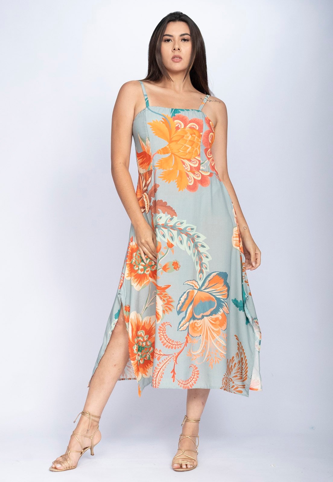 Imagem principal Vestido Amazonia Vital Midi Amazó Alça Fina Estampa Tropical Light Amazonia Vital estampado