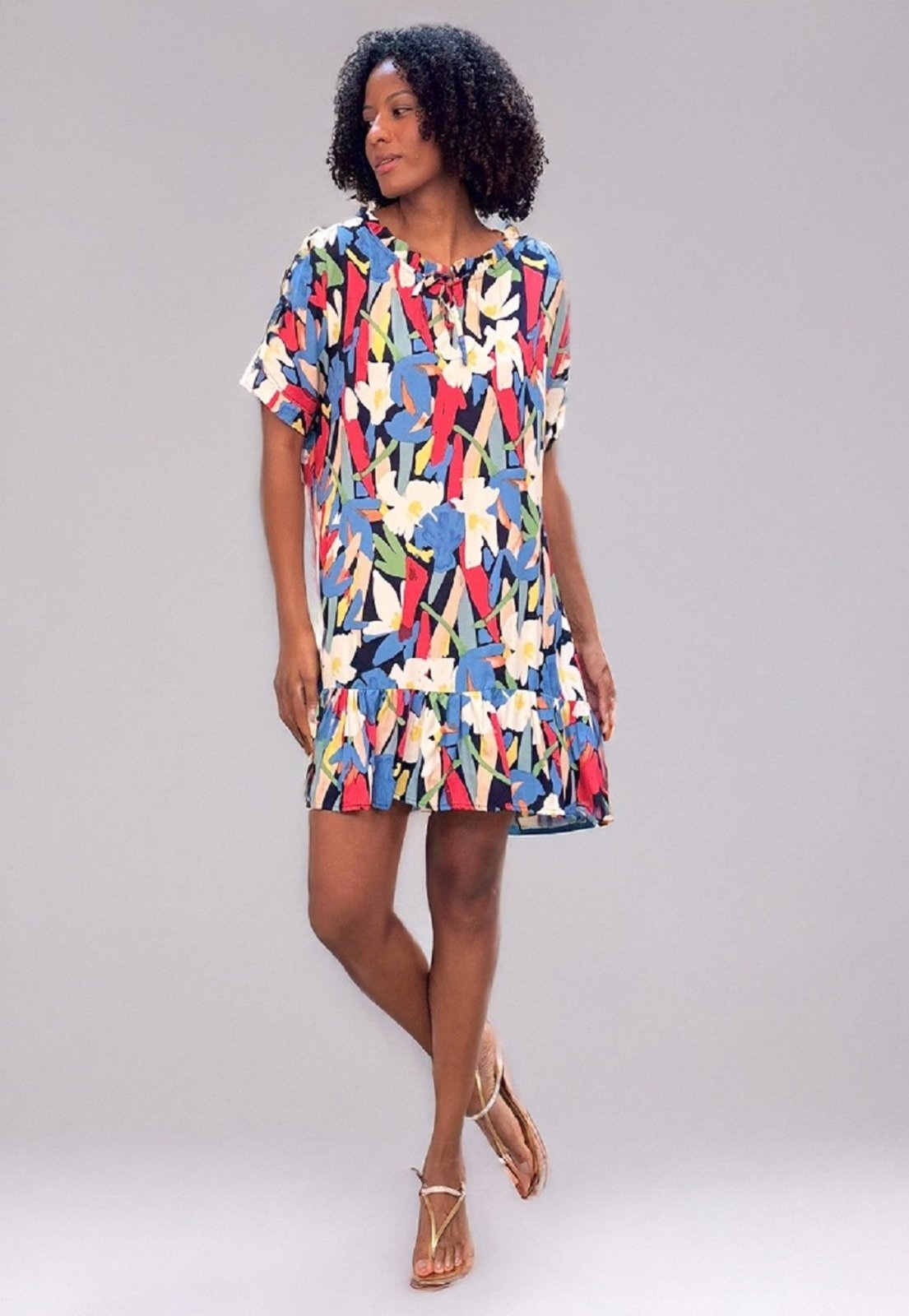 Imagem principal Vestido curto amplo gola princesa Estampa Floresce Amazonia Vital azul/branco/estampado/vermelho