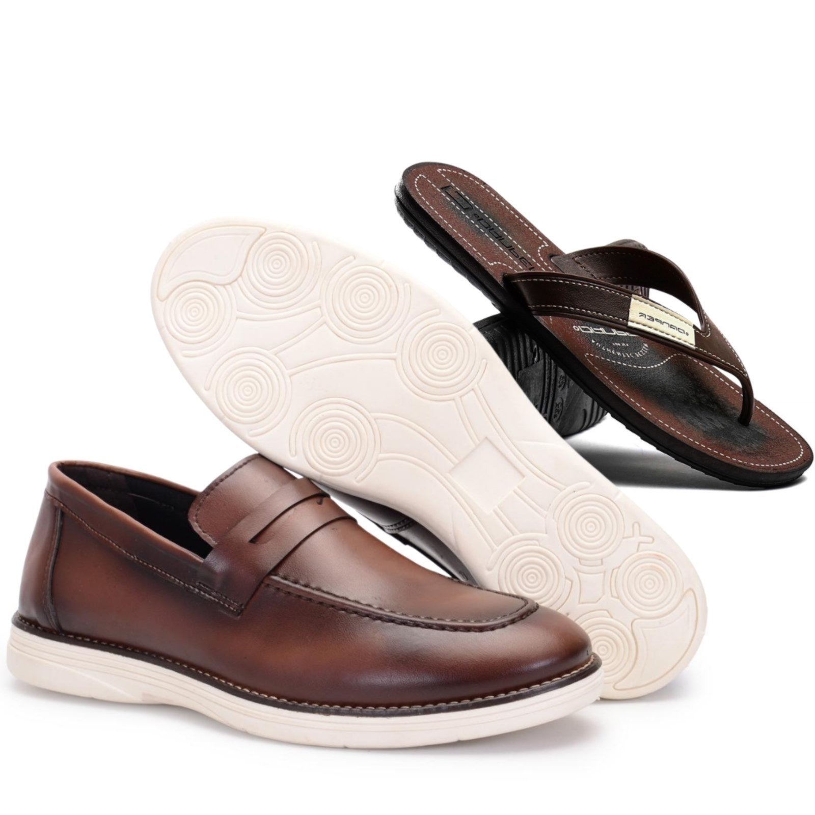 Imagem principal Kit Mocassim Masculino Loafer Verão Sapatofran Com Chinelo Versátil Confortável Sapatofran café/marrom