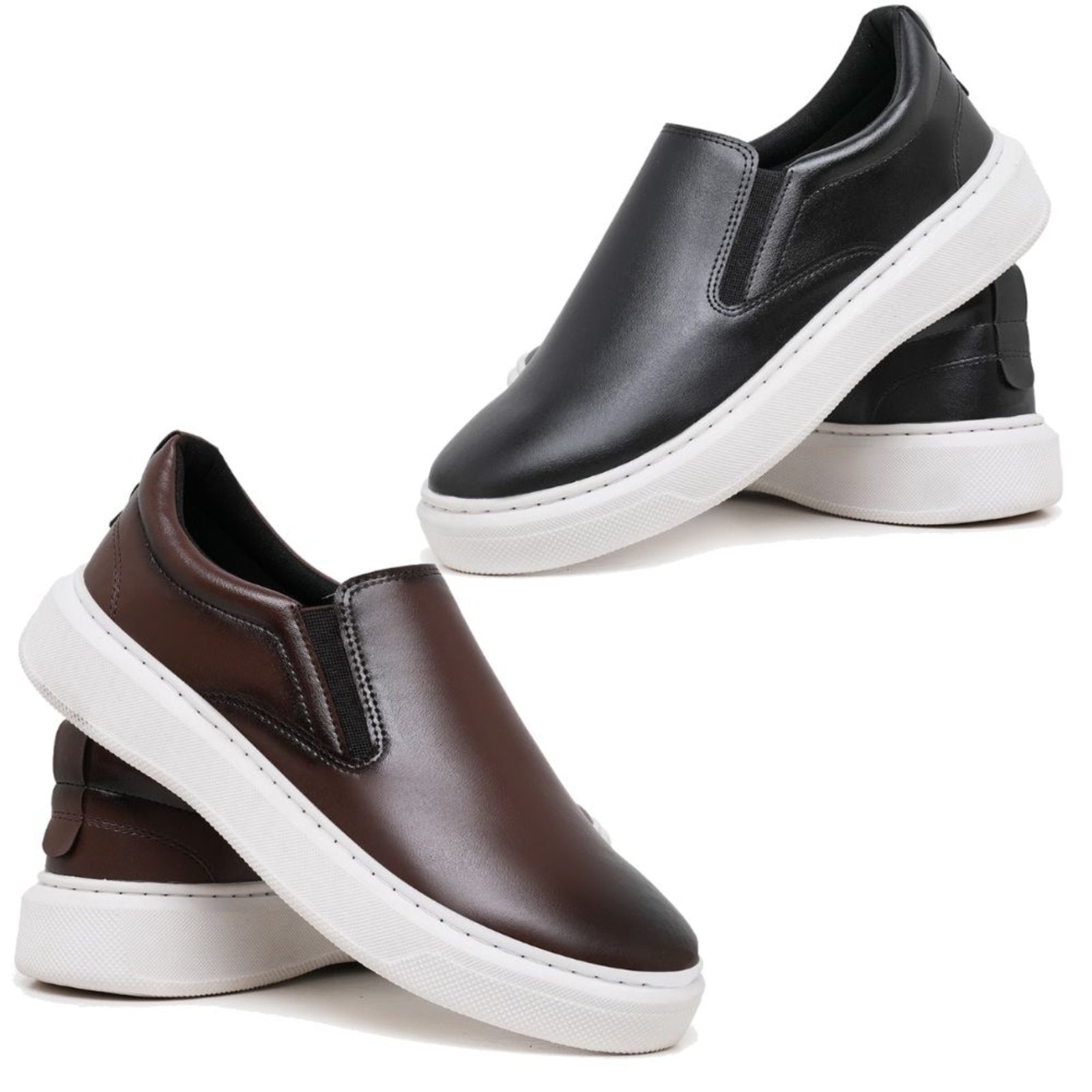 Imagem principal Kit 2 Slip On Tenis Iate Masculino Casual Moderno Confortavel e Bia Ramos café/marrom/preto