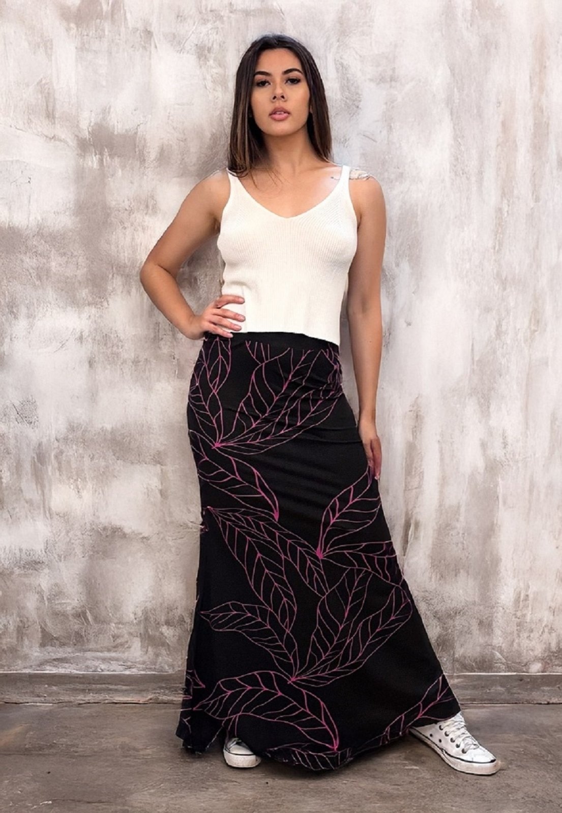 Imagem principal Saia Longa Malha Sereia Estampa Antúrios Cabanafree estampado/lilás