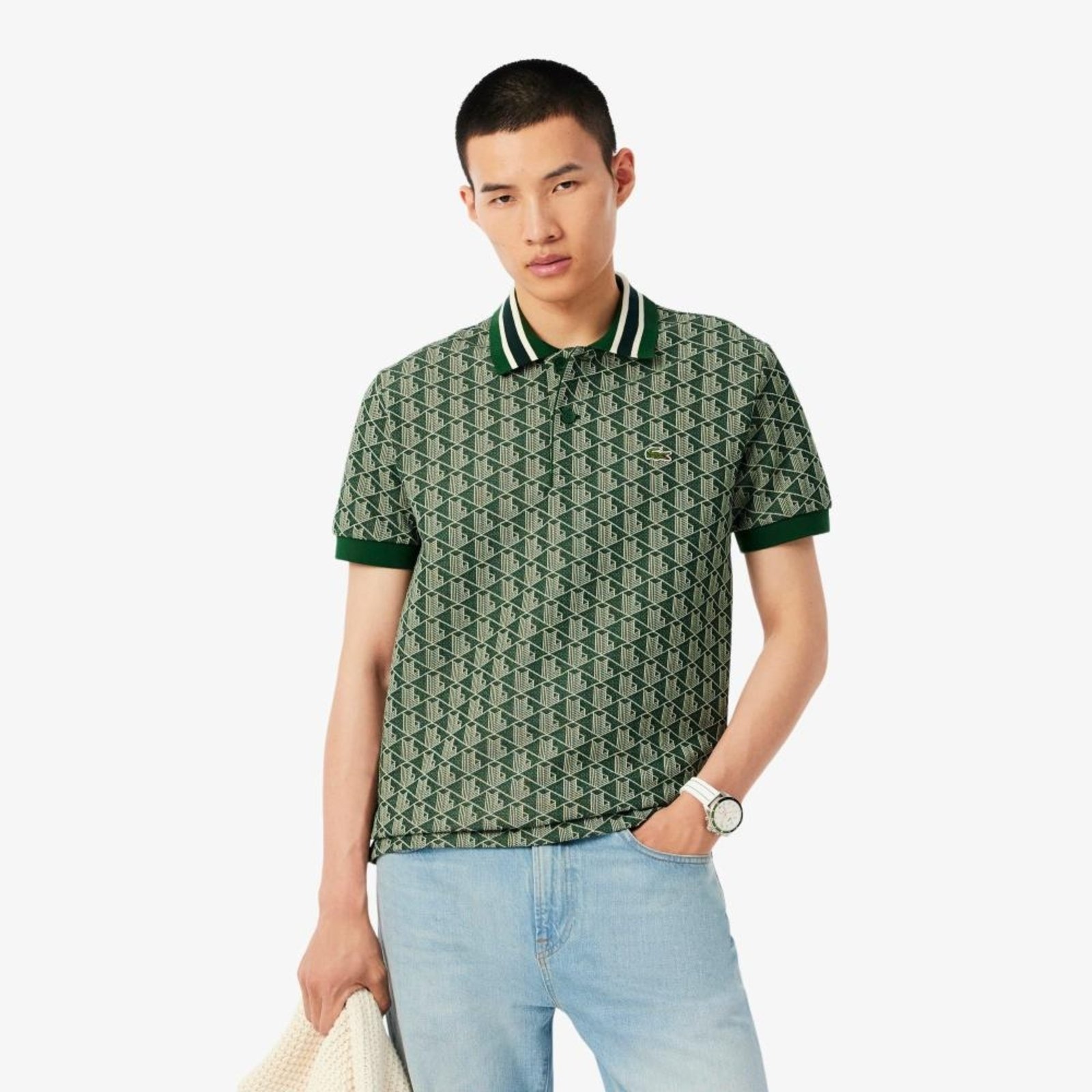 Imagem principal Polo Clássico Fit em Jacquard Monograma Lacoste verde