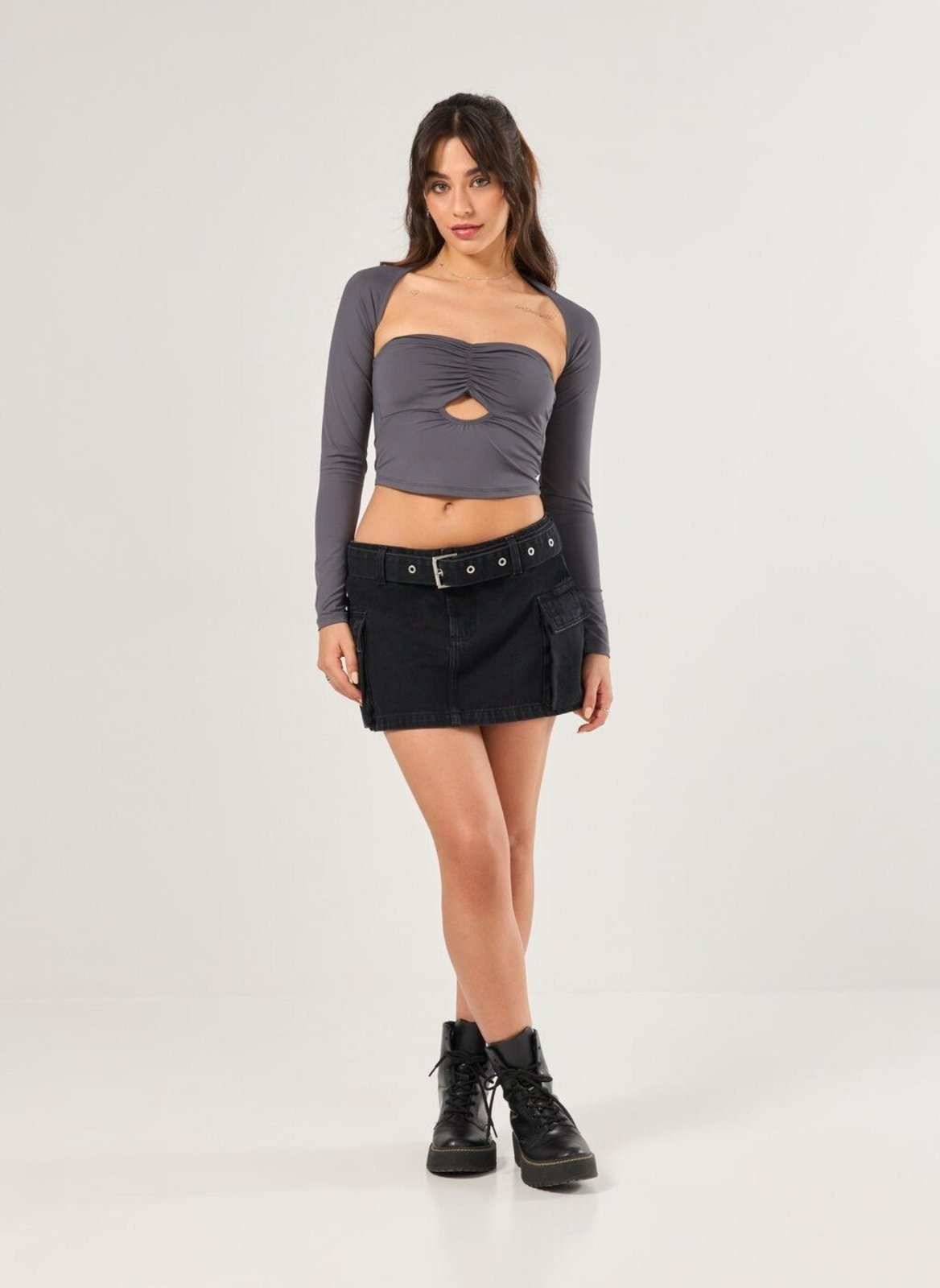 Imagem principal Saia Jeans Cintura Baixa Cargo Com Cinto Youcom preto