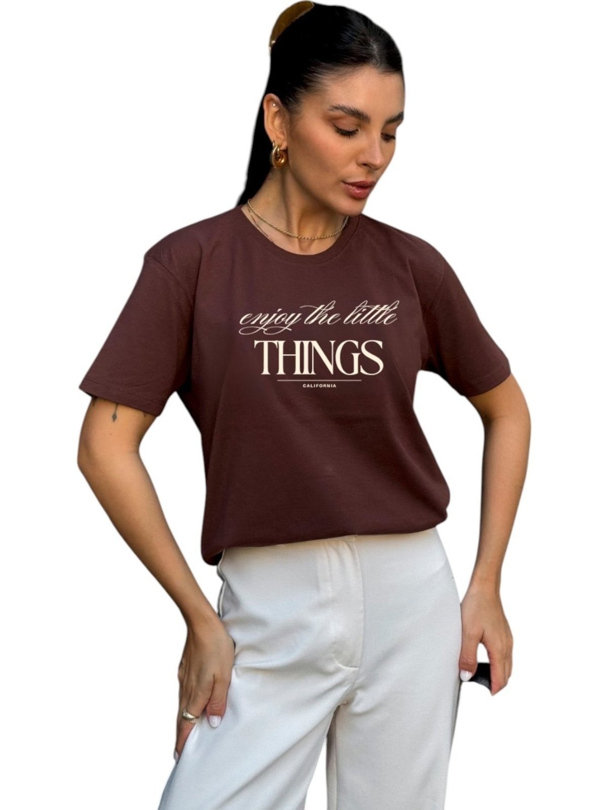 Imagem principal Camiseta Cianitas Etampa Enjoy The Little Things Cianitas marrom