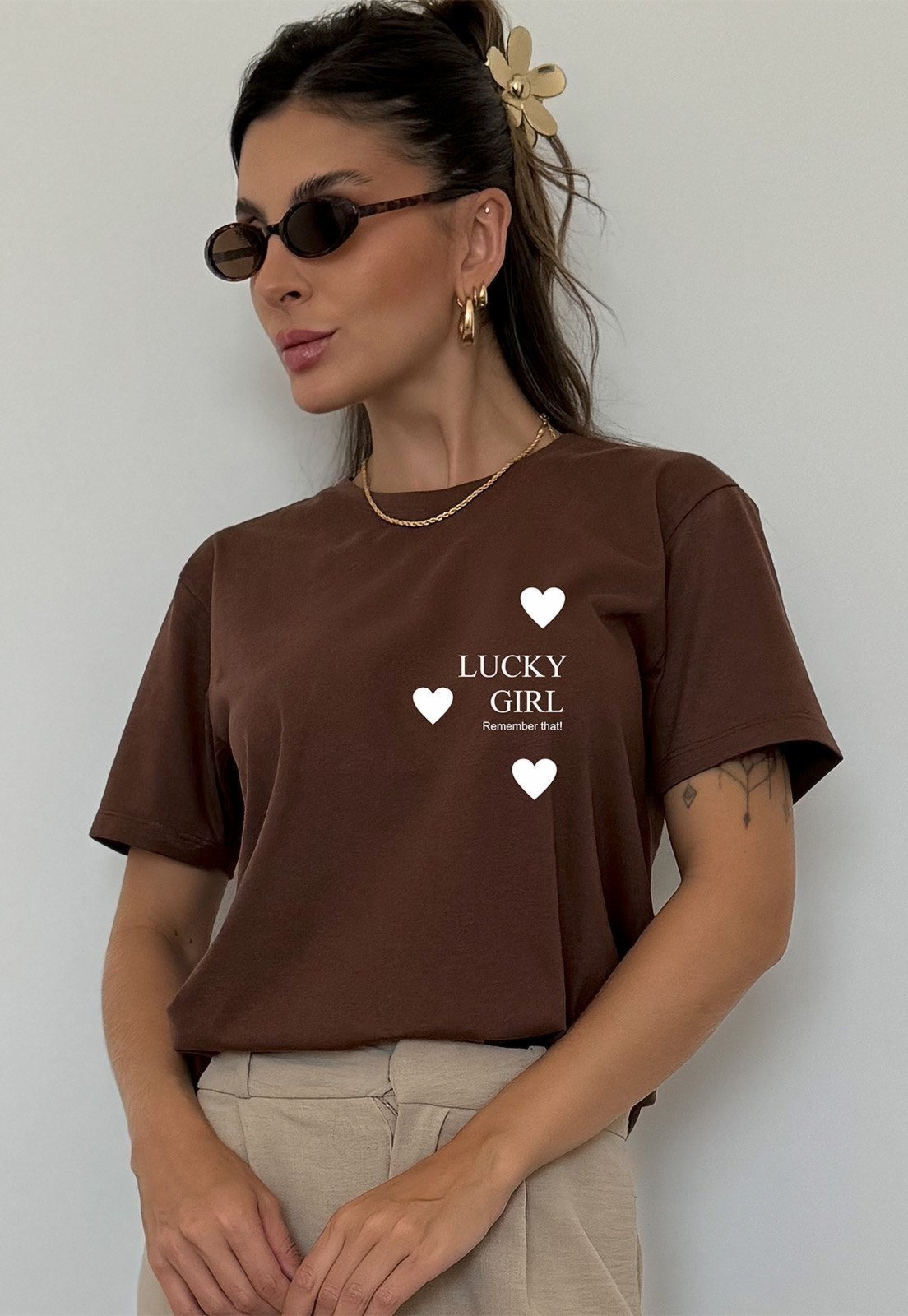 Imagem principal Camiseta Cianitas Estampa Lucky Girl Cianitas marrom