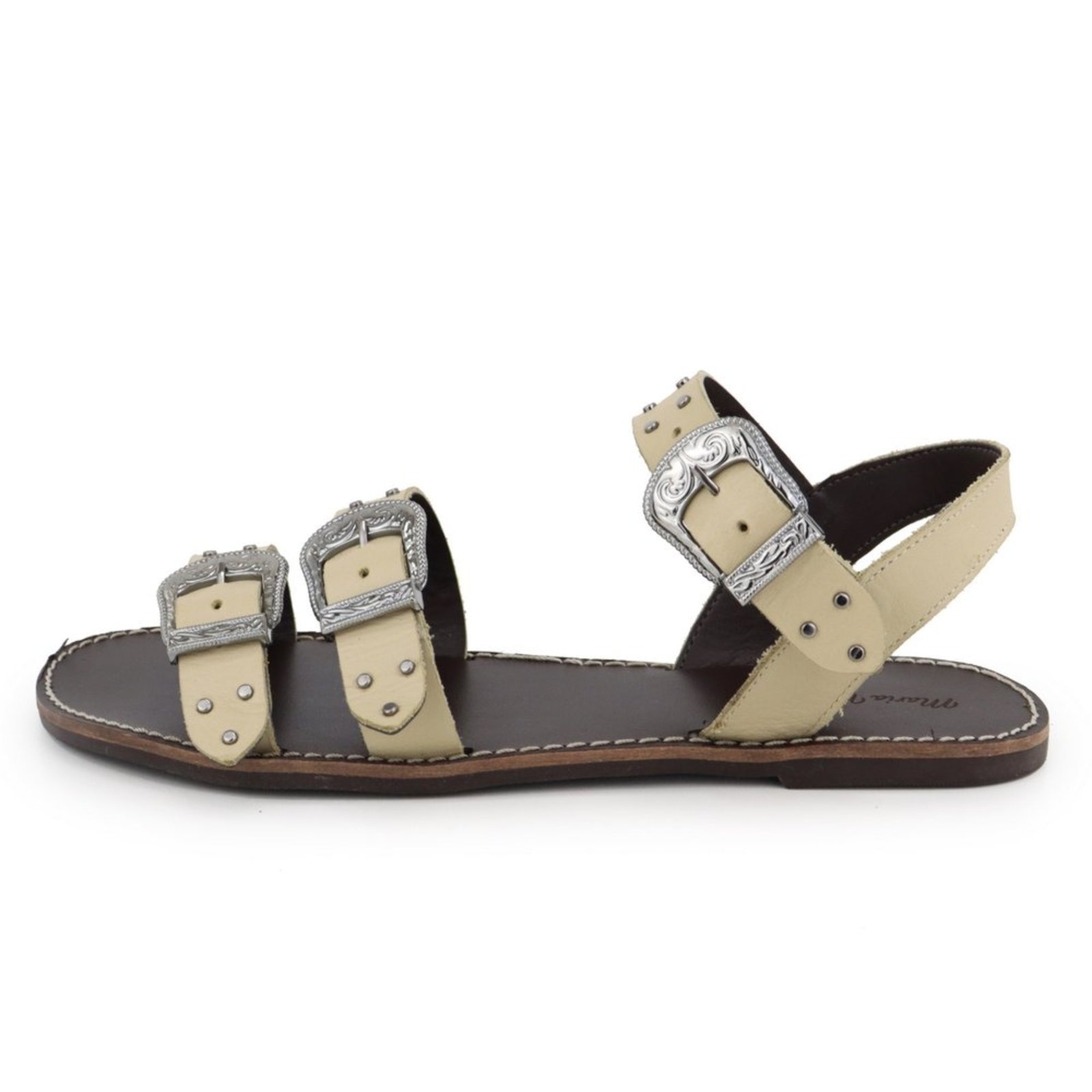 Imagem principal Sandália Rasteira Fivelas Country Feminina em Couro Maria Paula Champagne MARIA PAULA amarelo champagne