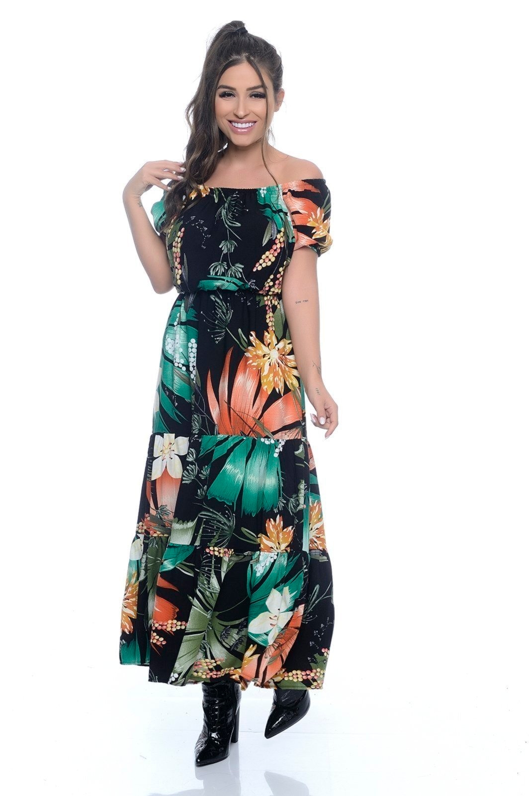 Imagem principal Vestido M/C Midi Ciganinha B’Bonnie Marisa Estampa B'Bonnie estampado/preto