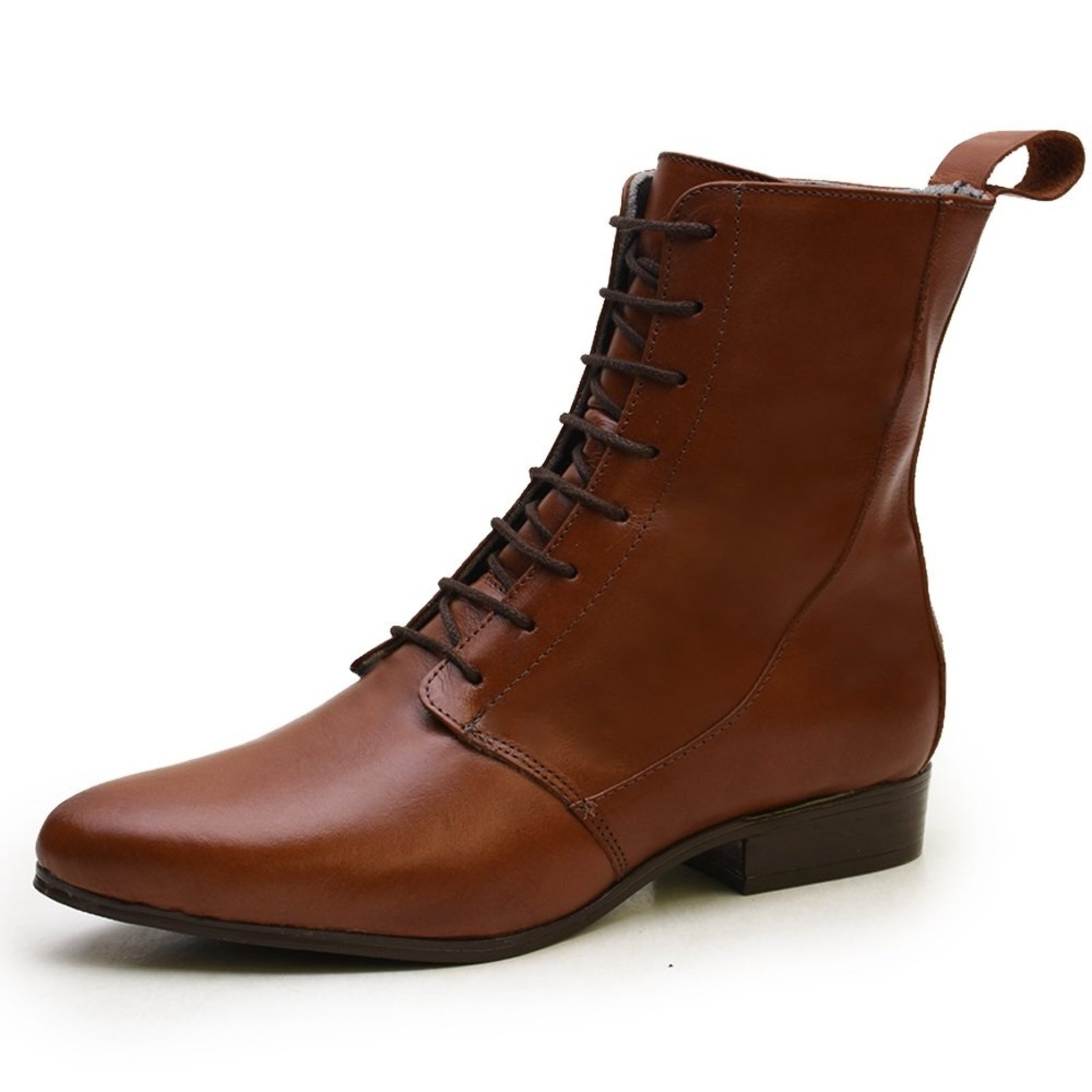 Imagem principal Bota Feminina Em Couro Cano médio Rangali Com Amarração Caramelo Madus preto