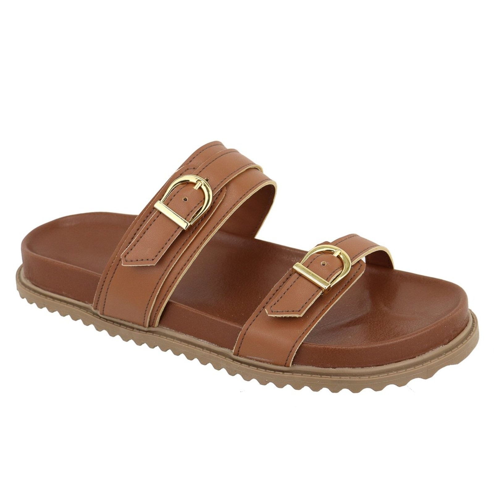 Imagem principal Sandalia Papete Rasteira Flat Feminina Fivelas TELLINI STORE caramelo