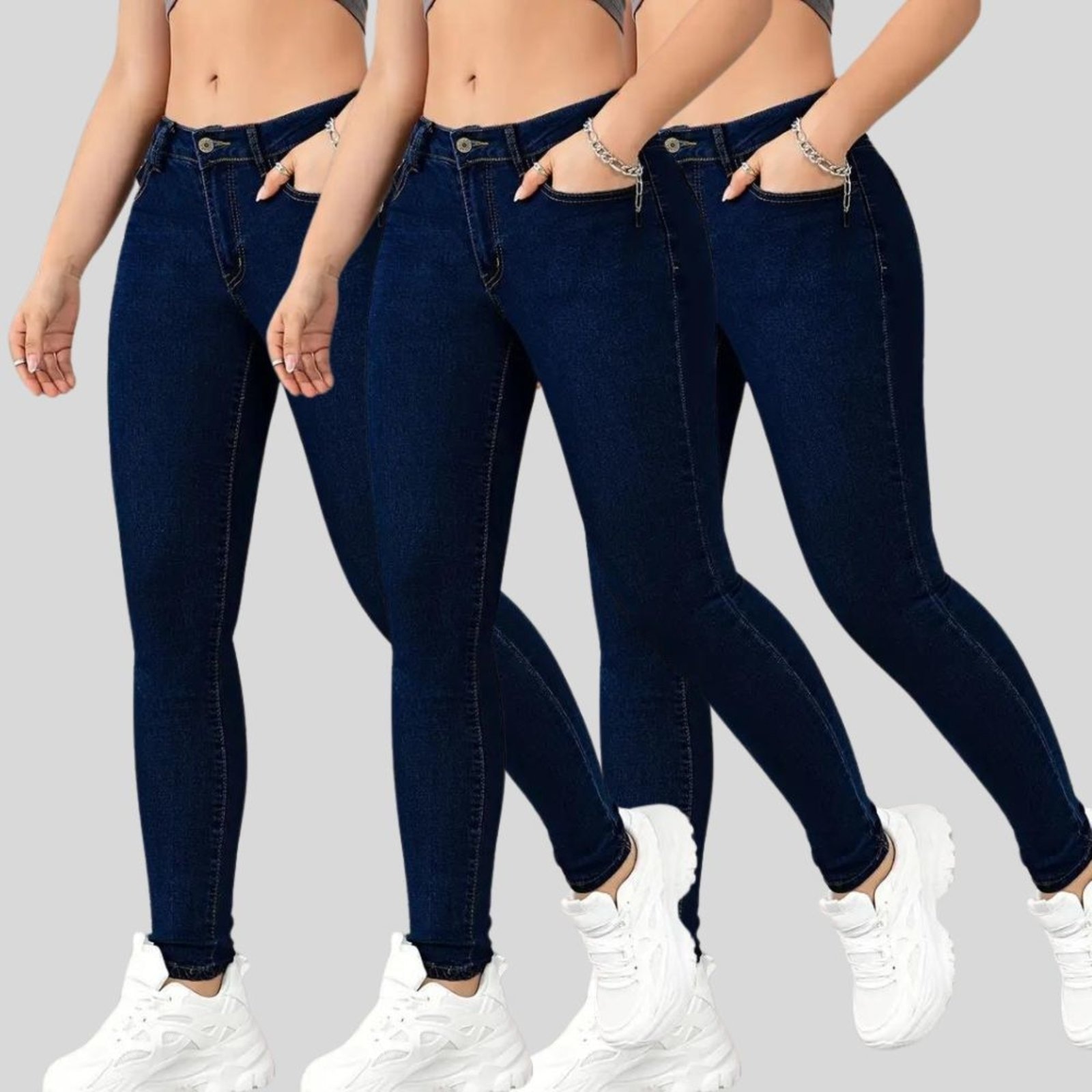 Imagem principal Kit 3 Calça Jeans Feminina Tex Jeans Cintura Alta Skinny com Elastano Escuro TEX JEANS azul
