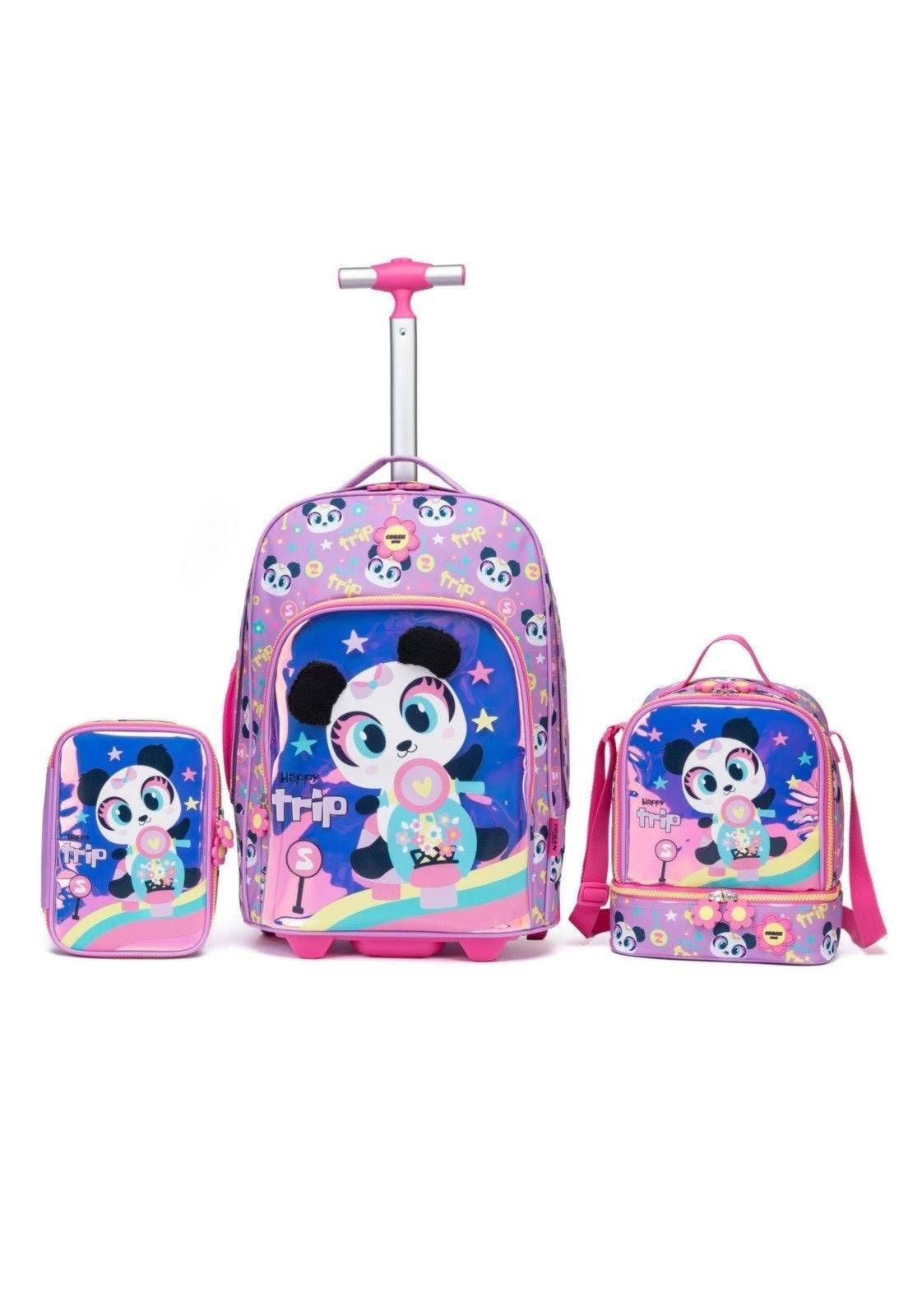 Imagem principal Kit Mochila Coban Menina Reforçada Estojo Lancheira Ursinho Panda COBAN lilás