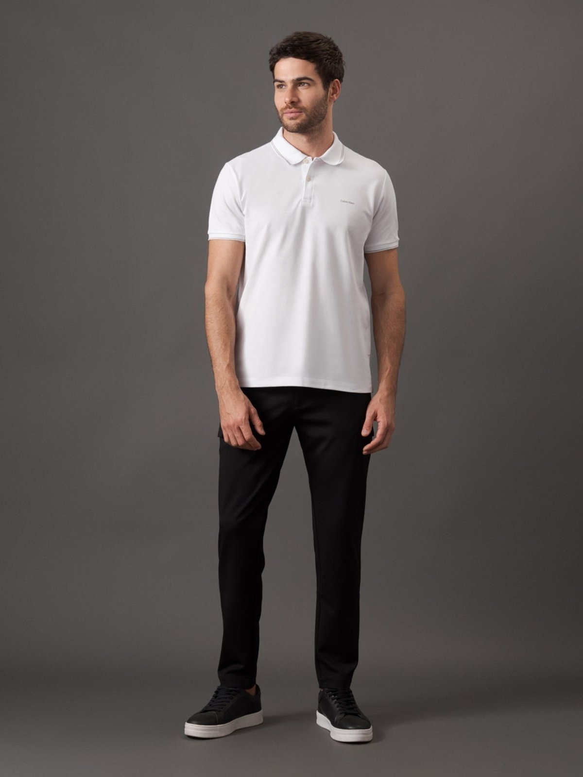 Imagem principal Camisa Polo Masculina Básica Com Friso Calvin Klein CKS Premium Label branco