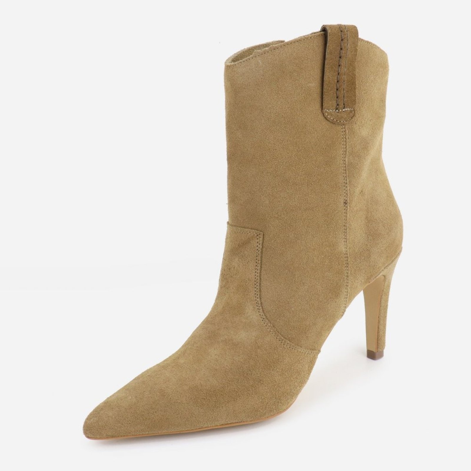 Imagem principal Bota Cano Médio Bico e Salto Fino Slim Alto Padrão em Couro Maria Paula Taupé MARIA PAULA bege