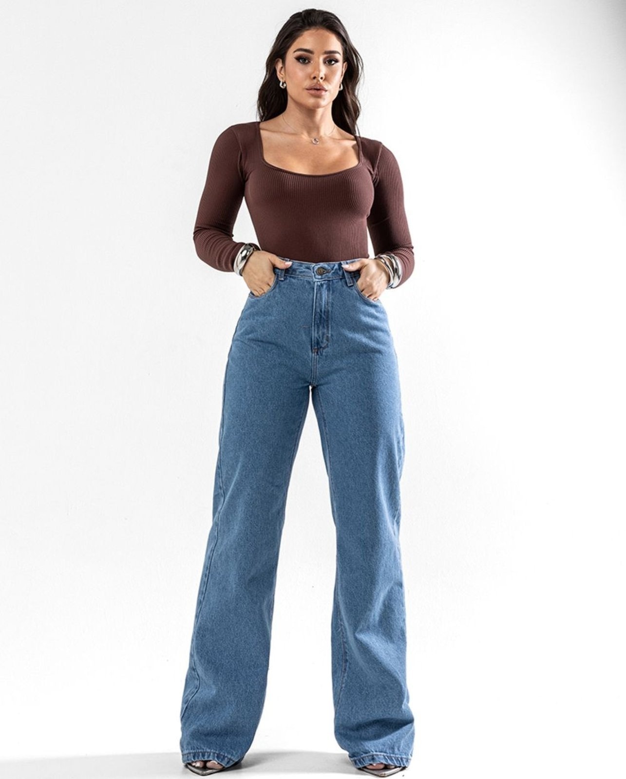 Imagem principal Calça Wide Leg Feminina Cintura Alta Básica Algodão 29000 Média Consciência jeans