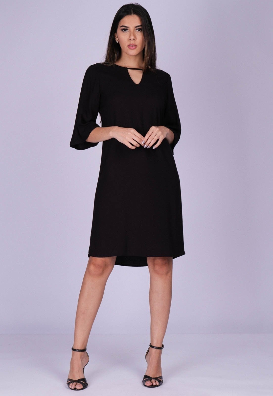 Imagem principal Vestido Chemise Curto Viscose Manga Evasê Amazonia Vital preto