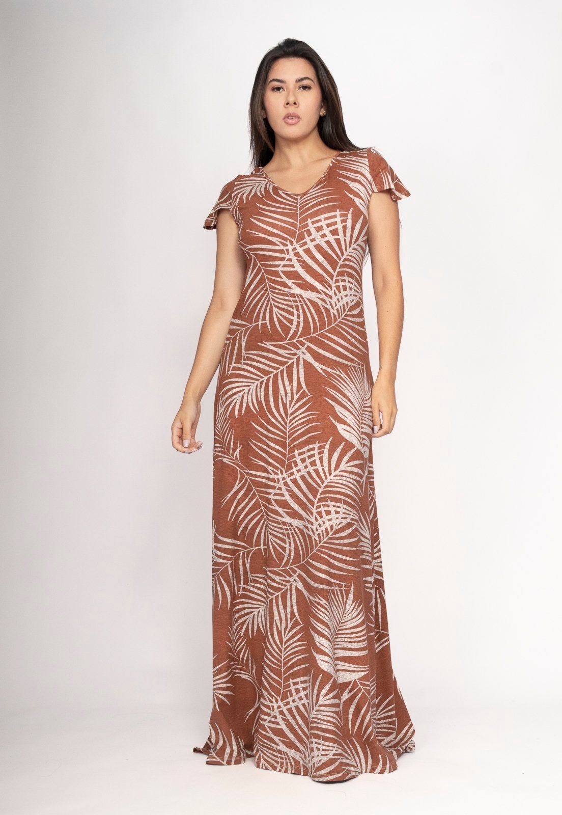 Imagem principal Vestido CabanaFree Amanara Longo Malha Estampa Palmas da Terra Cabanafree estampado