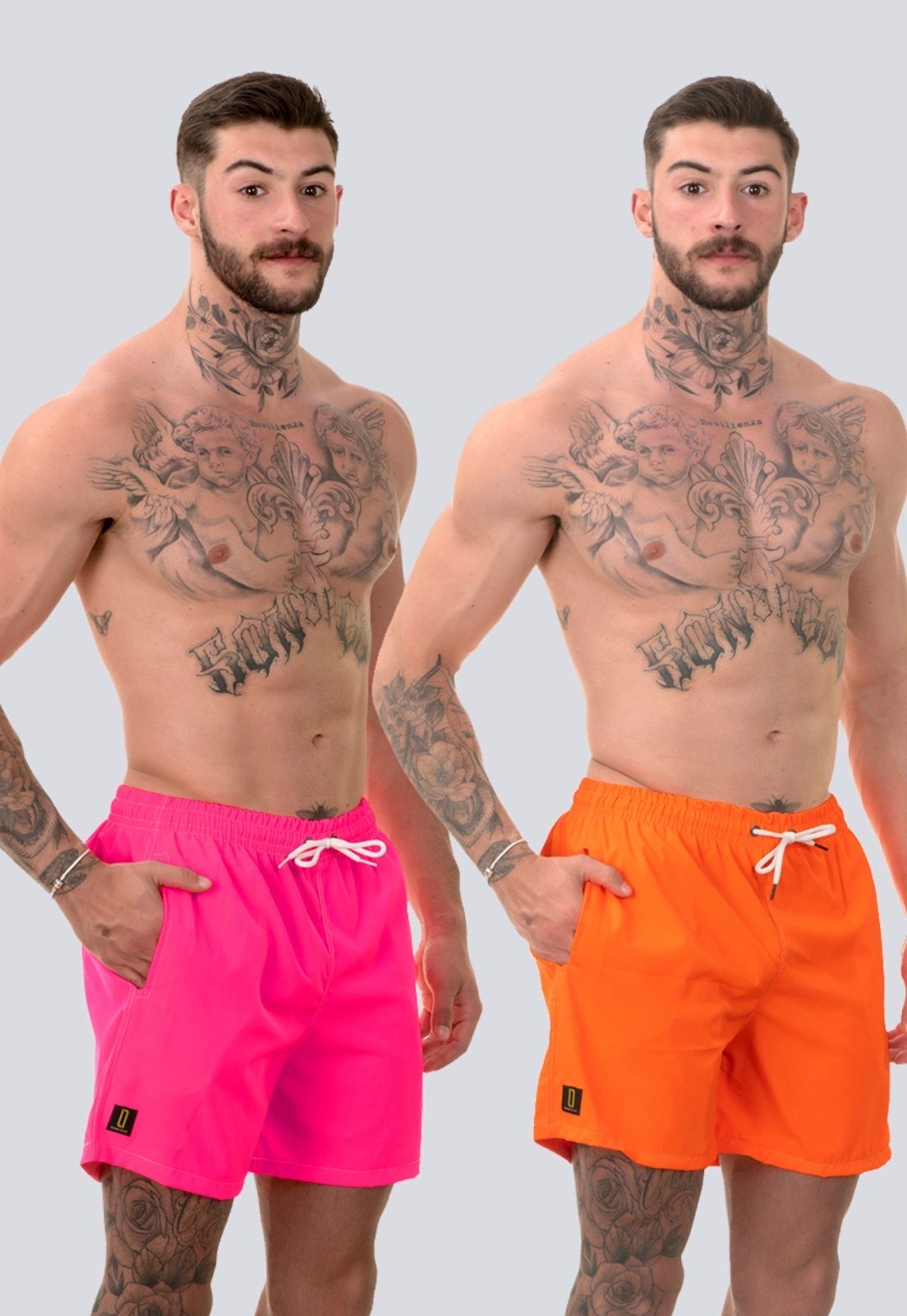 Imagem principal Kit 2 Short Masculino Bermuda Praia Mauricinho Jr Rf190 Rosa/Laranja Lucas Lunny neon