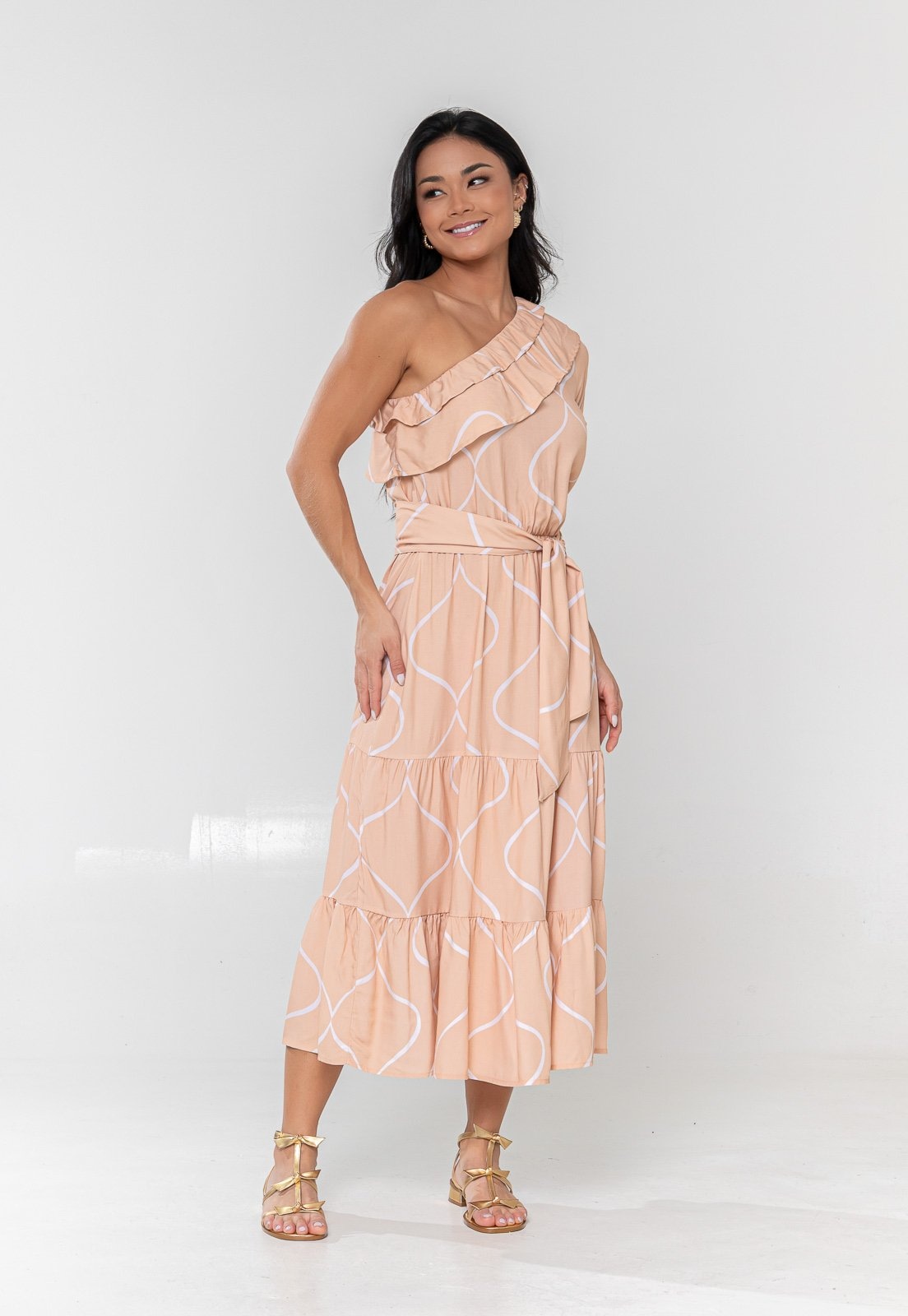 Imagem principal Vestido Aura Bela Ombro Viscose Ondas Aura bege