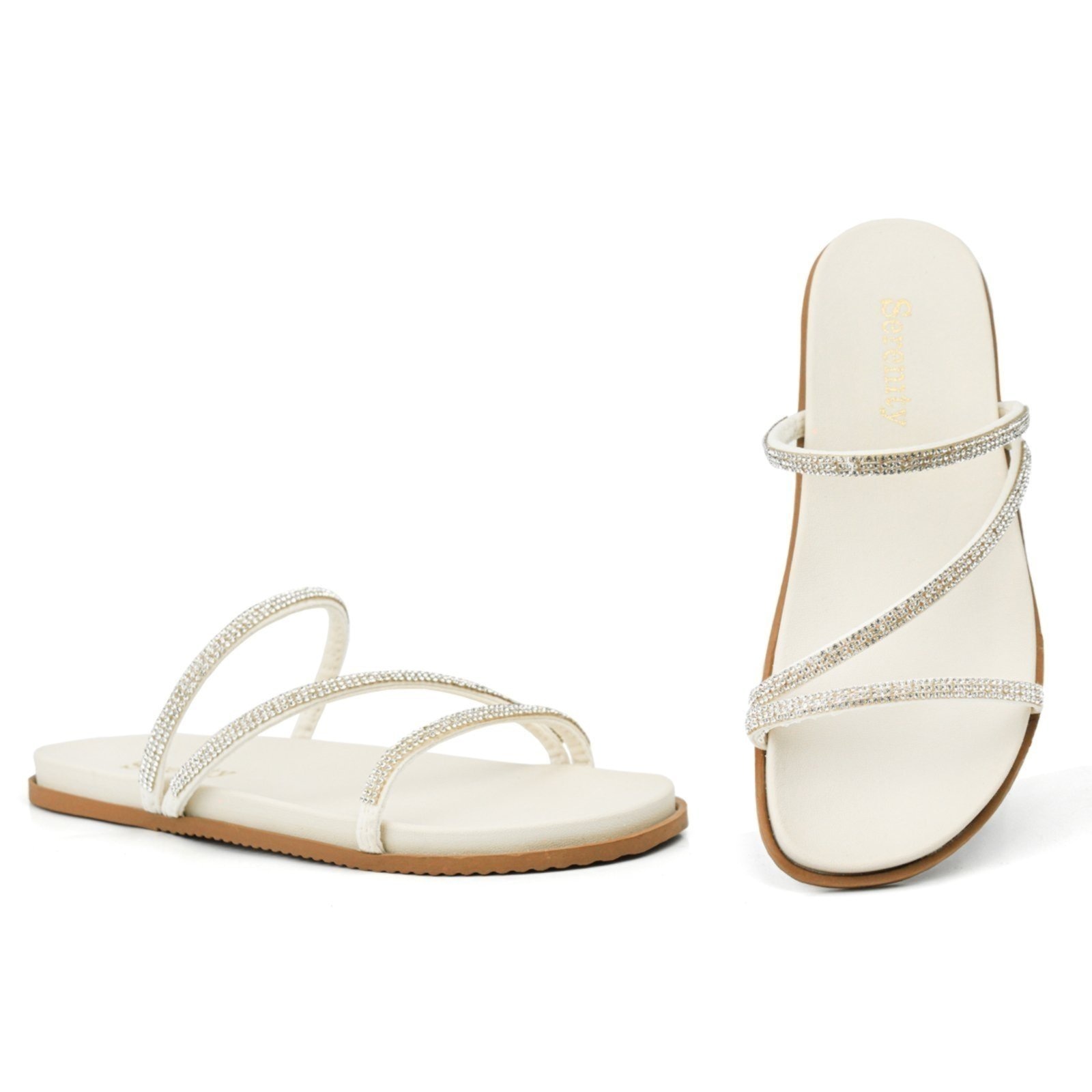 Imagem principal Papete Feminina Rasteira Cravejada Strass Faltform Conforto Dia a Dia Sapatofran branco/off-white