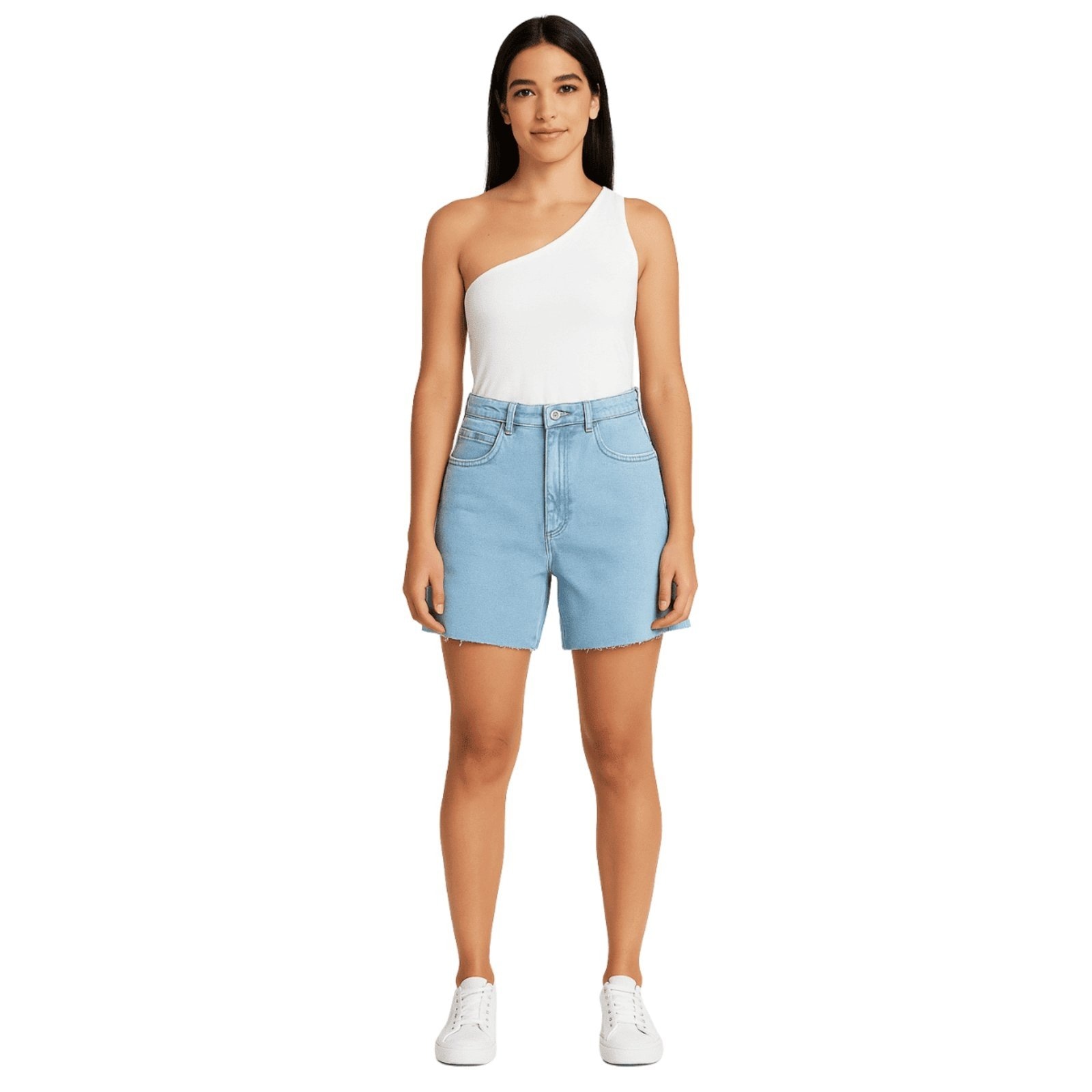 Imagem principal Bermuda Feminina Mom Desfiada Flor de Lis jeans