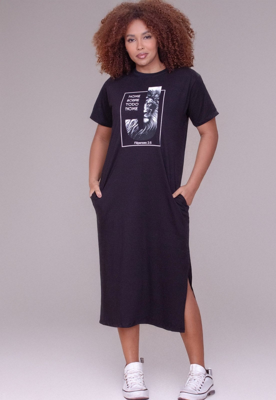 Imagem principal Vestido Cabanafree Midi Algodão Manga Curta Moda Cristã Cabanafree preto