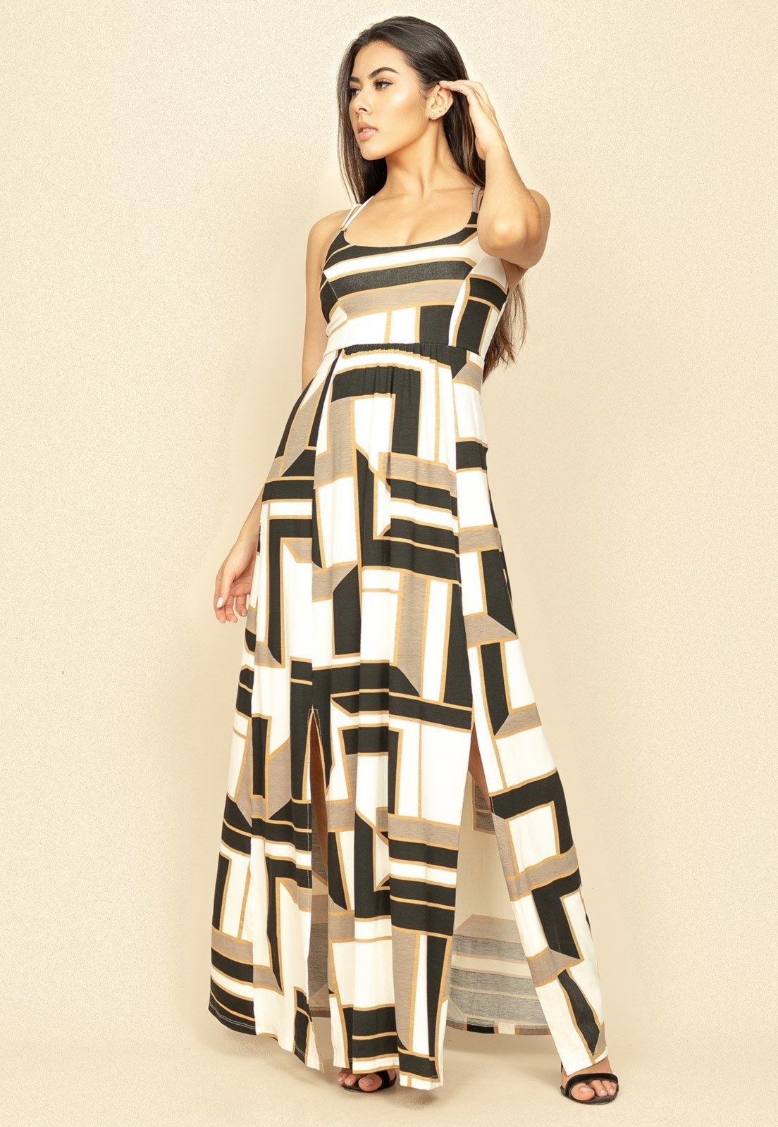 Imagem principal Vestido Longo Jambo Malha Aberturas Estampa Igaci Cabanafree branco/estampado