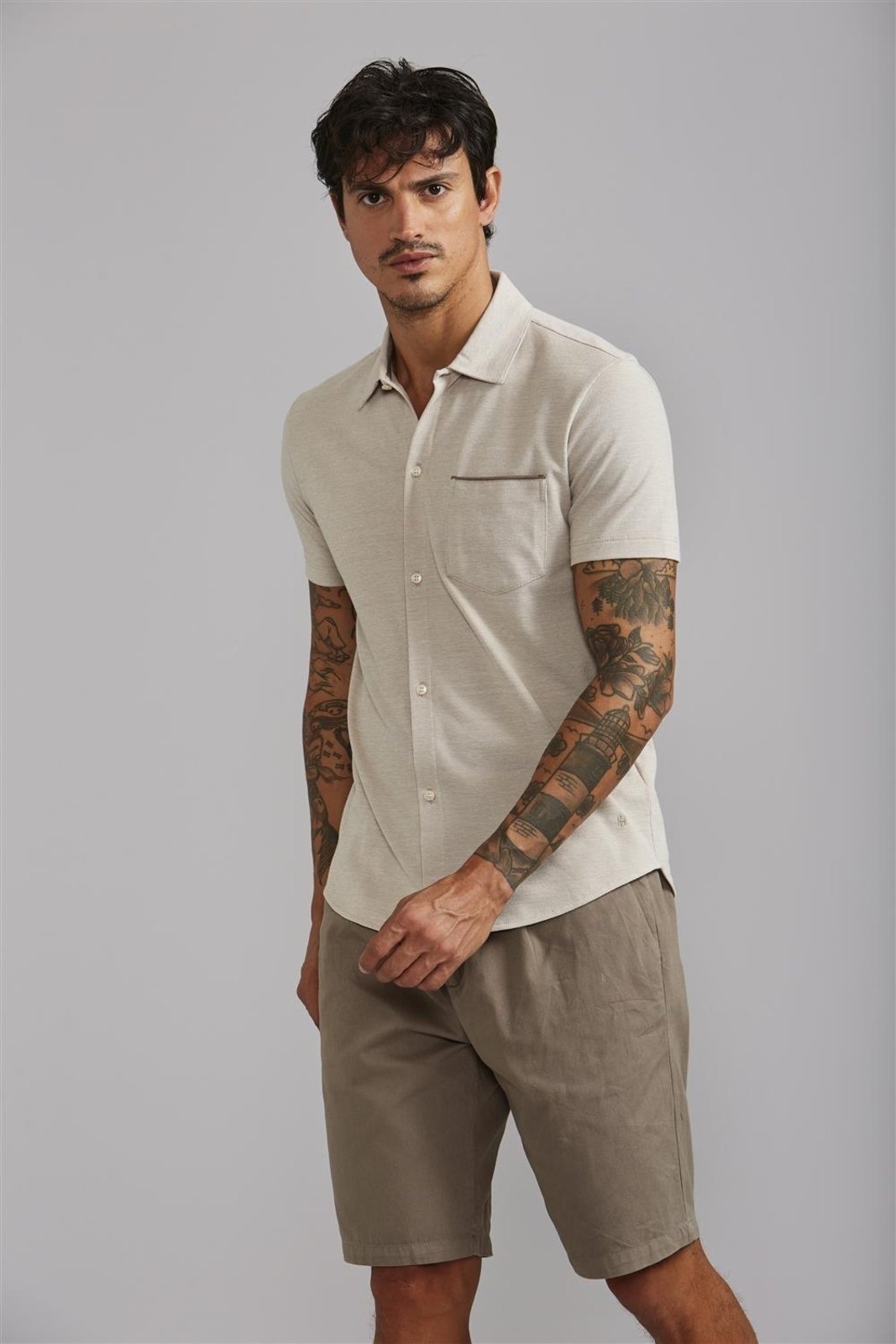 Imagem principal Camisa Manga Curta com Bolso Piquet Slim Fit HIGHSTIL marrom