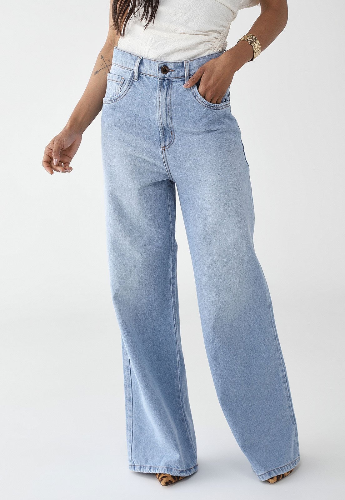 Imagem principal Calça Jeans Lança Perfume Wide Leg Pesponto Lança Perfume azul