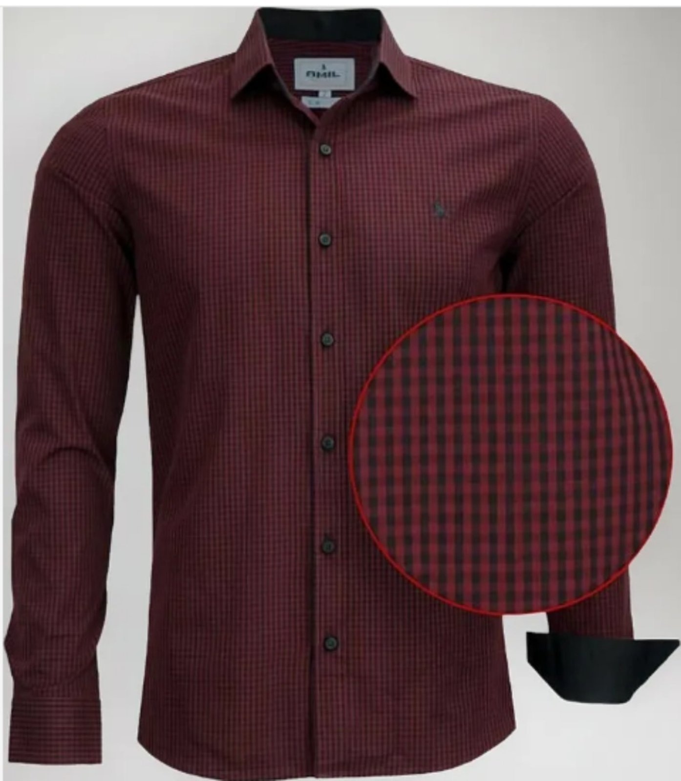 Imagem principal Camisa Social Amil Slim Buzz Algodão Micro Xadrez Manga Longa Luxo Cor13 Amil vinho