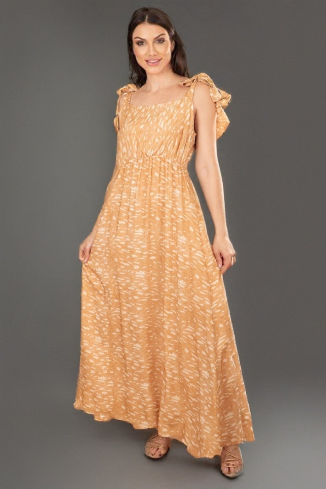 Imagem principal Vestido Longo Amazonia Vital Viscose com Amarração no Ombro Dunas Do Nordeste Amazonia Vital amarelo/estampado