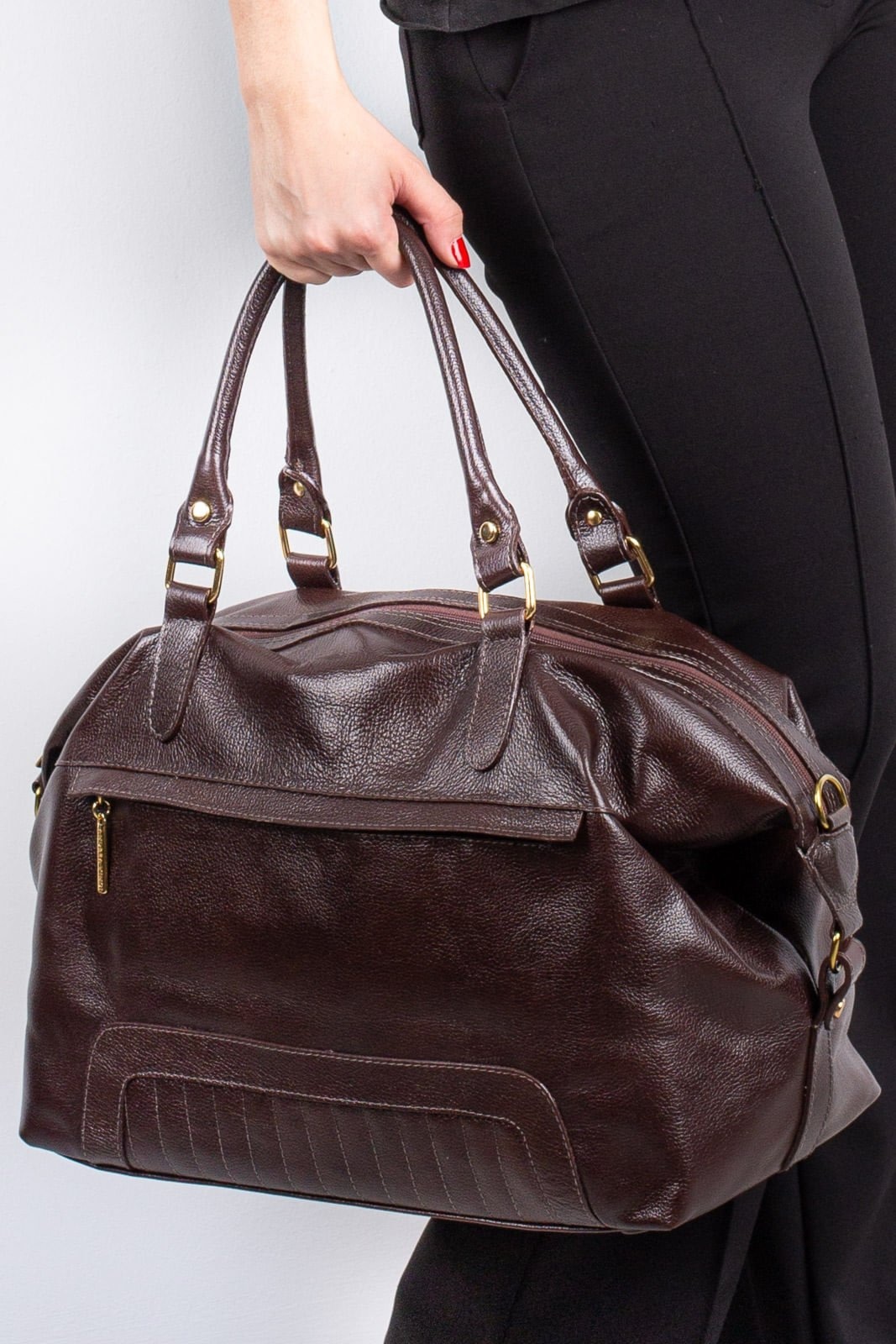 Imagem principal Mala de bordo feminina em couro liso Firenze - Café Andrea Vinci vermelho