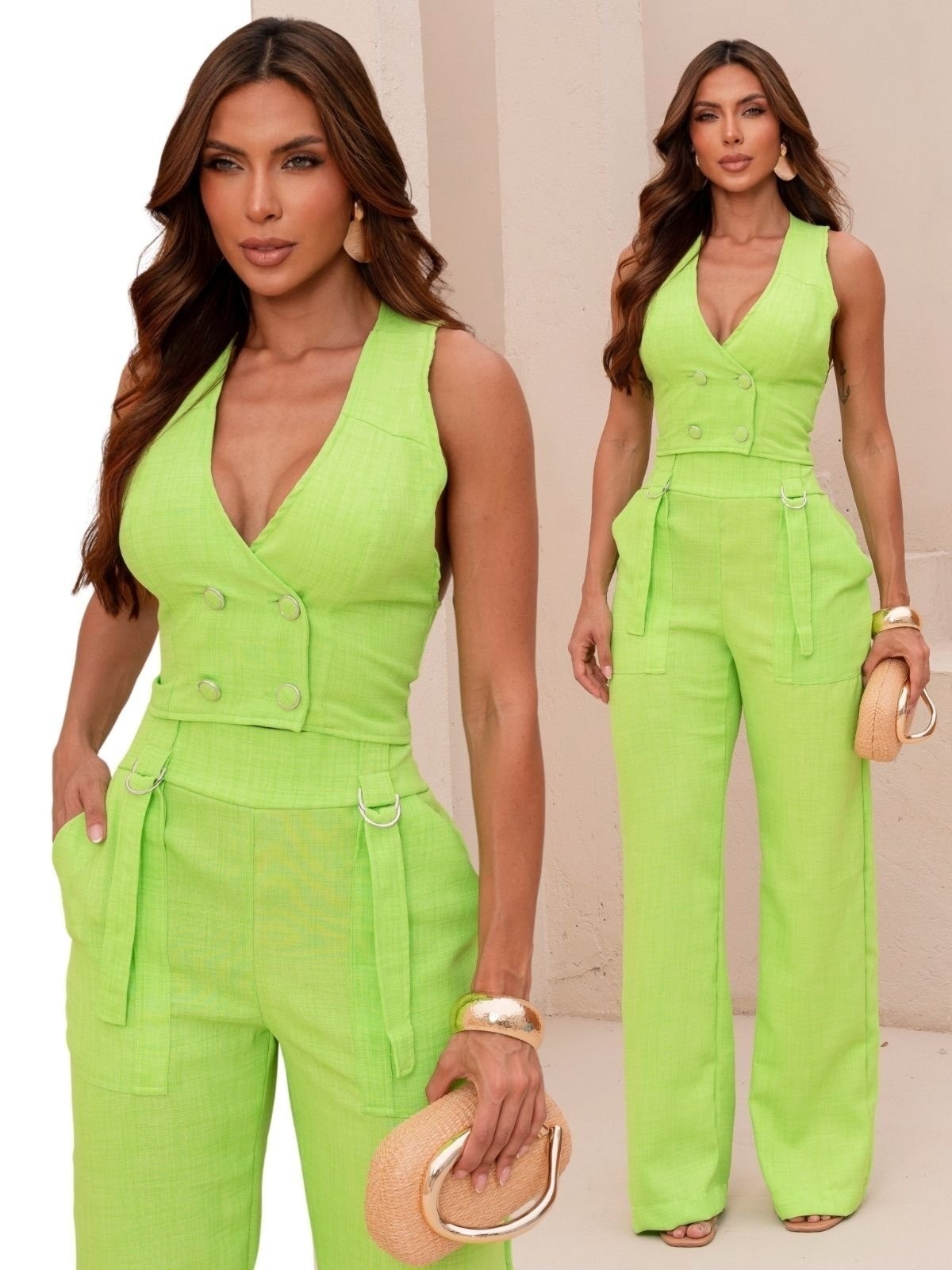 Imagem principal Conjunto Feminino Alfaiataria Divina Gata Colete e Calça Vita DIVINA GATA verde