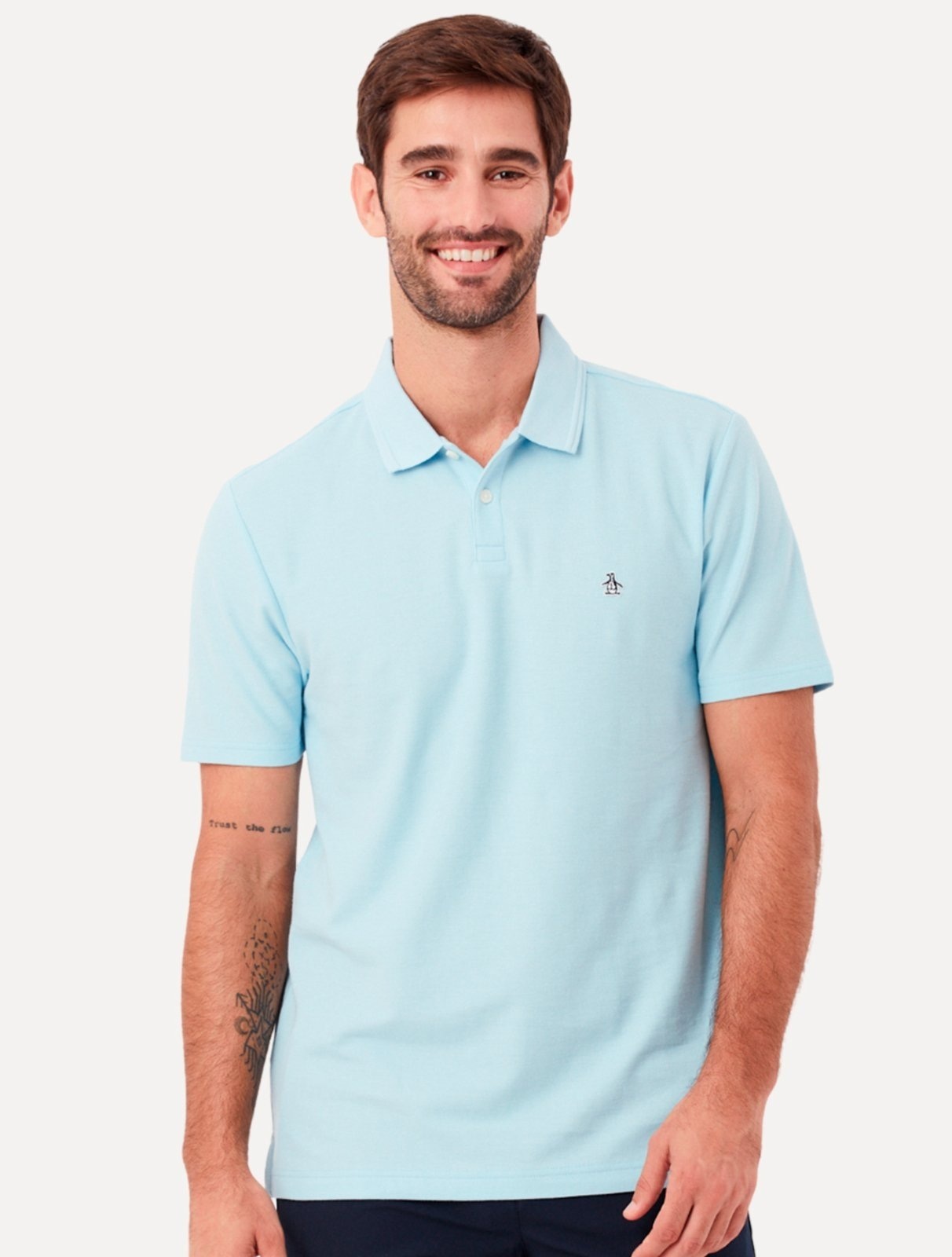 Imagem principal Polo Original Penguin Masculina Piquet Lisa Patch Claro Original Penguin azul