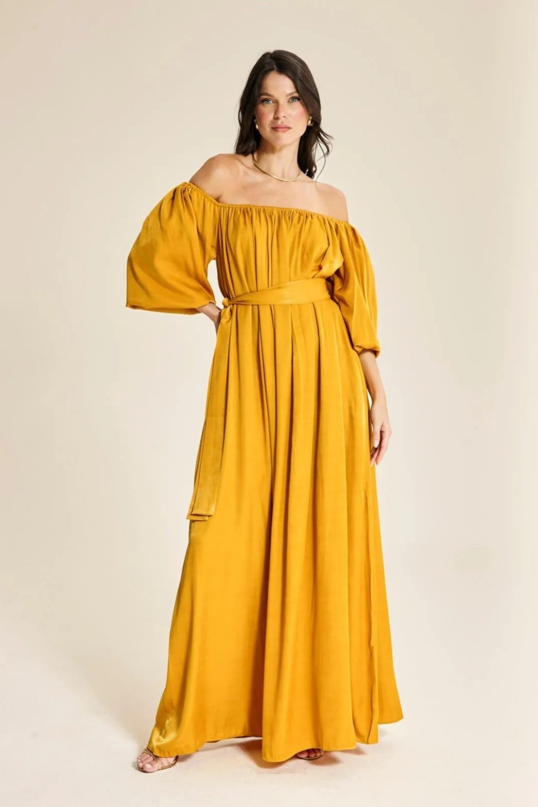 Imagem principal Vestido Longo Ombro a Ombro Manga Gloss Ruth - Gold VIC BRAND dourado gold