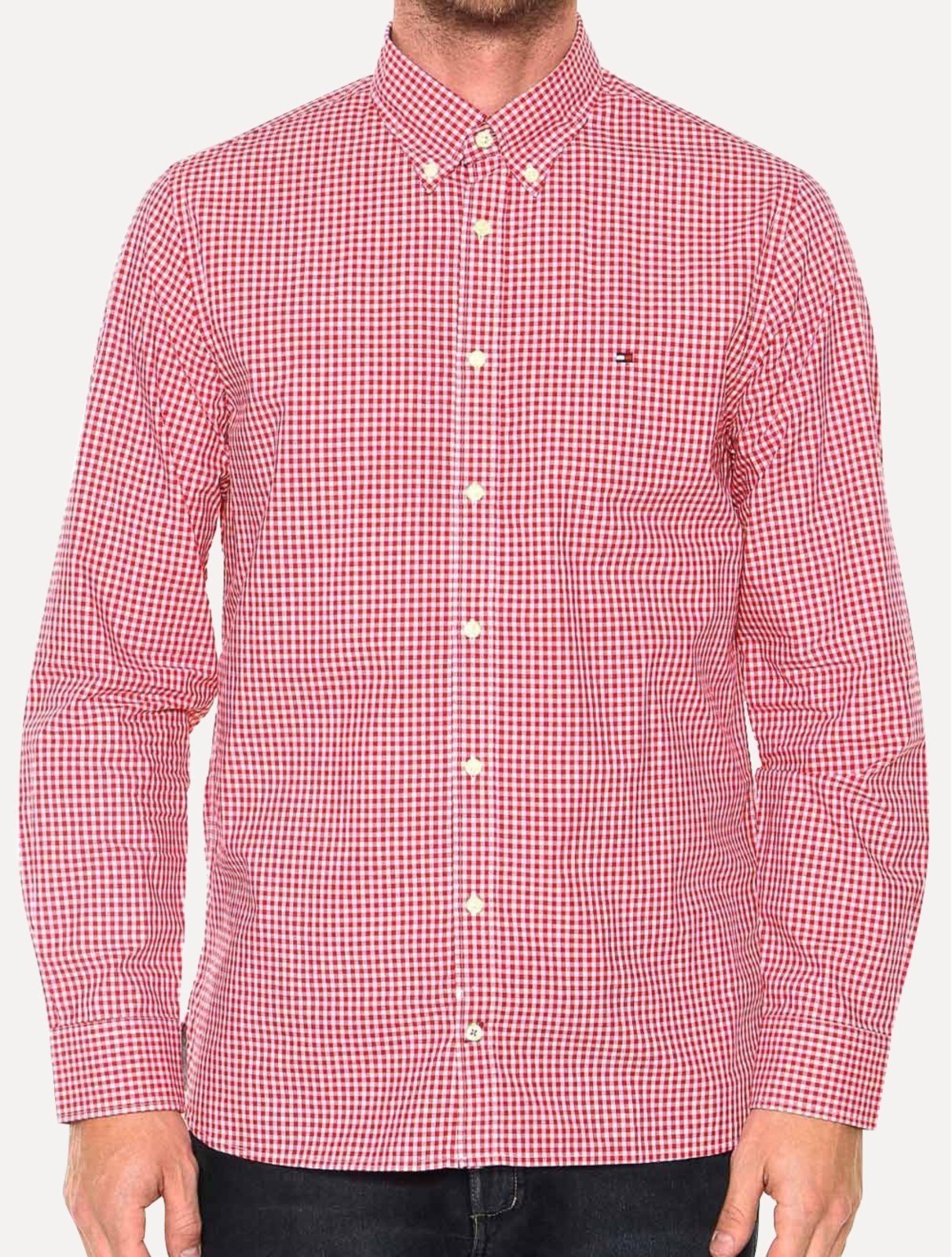 Imagem principal Camisa Tommy Hilfiger Masculina Xadrez Gingham Branca/Vermelha Tommy Hilfiger vermelho
