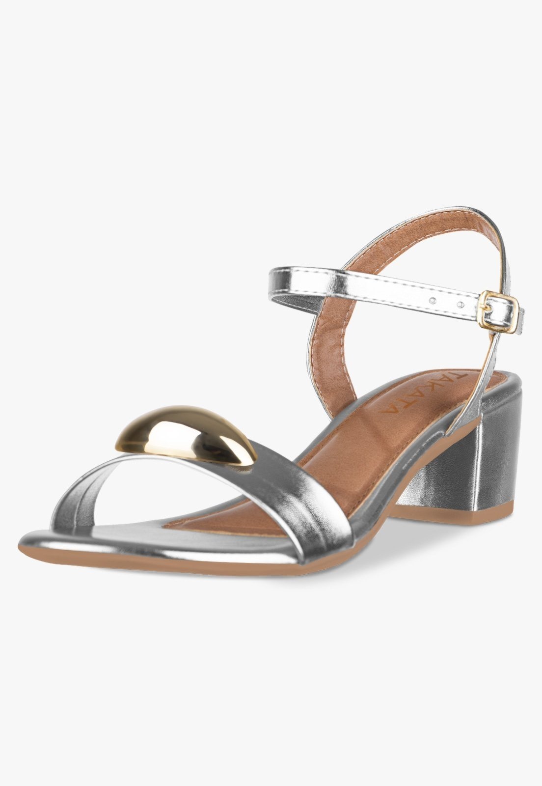 Imagem principal Sandália Feminina Salto Bloco Baixo Enfeite Metal Dourado Metalizada TAKATA BY RAFAEL TAKATA prata