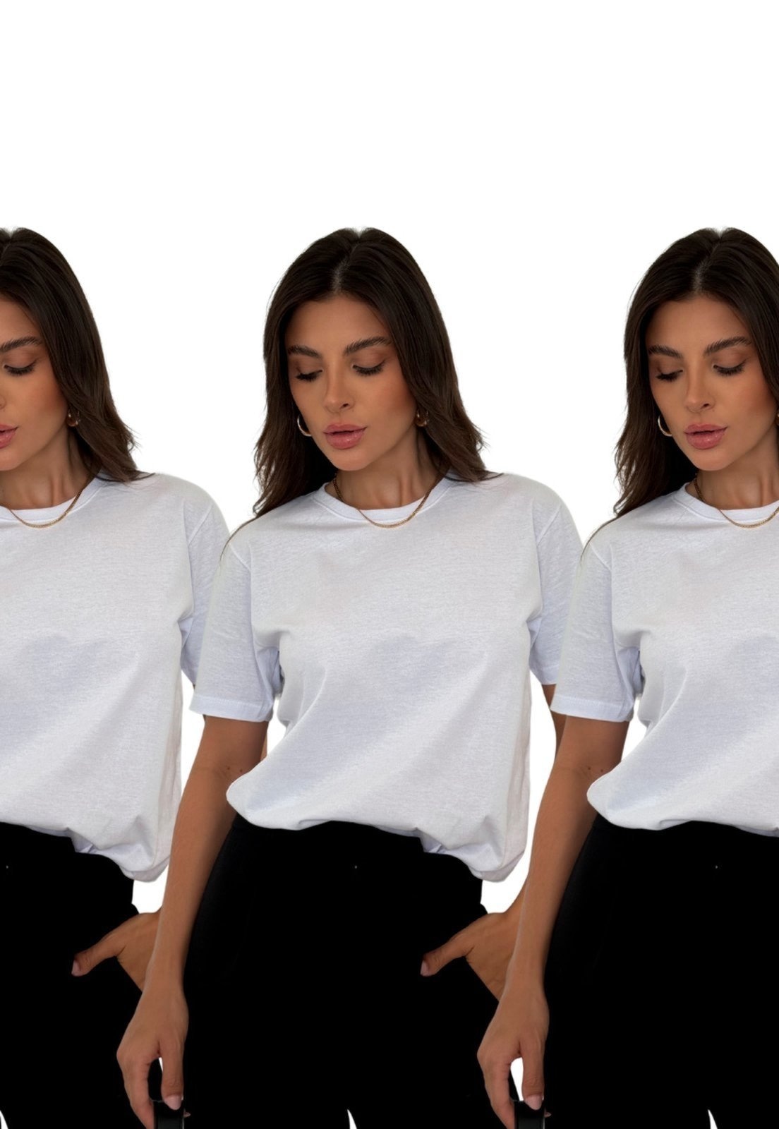 Imagem principal Kit 3 Camisetas Cianitas Lisas Branca 100% algodão Cianitas branco