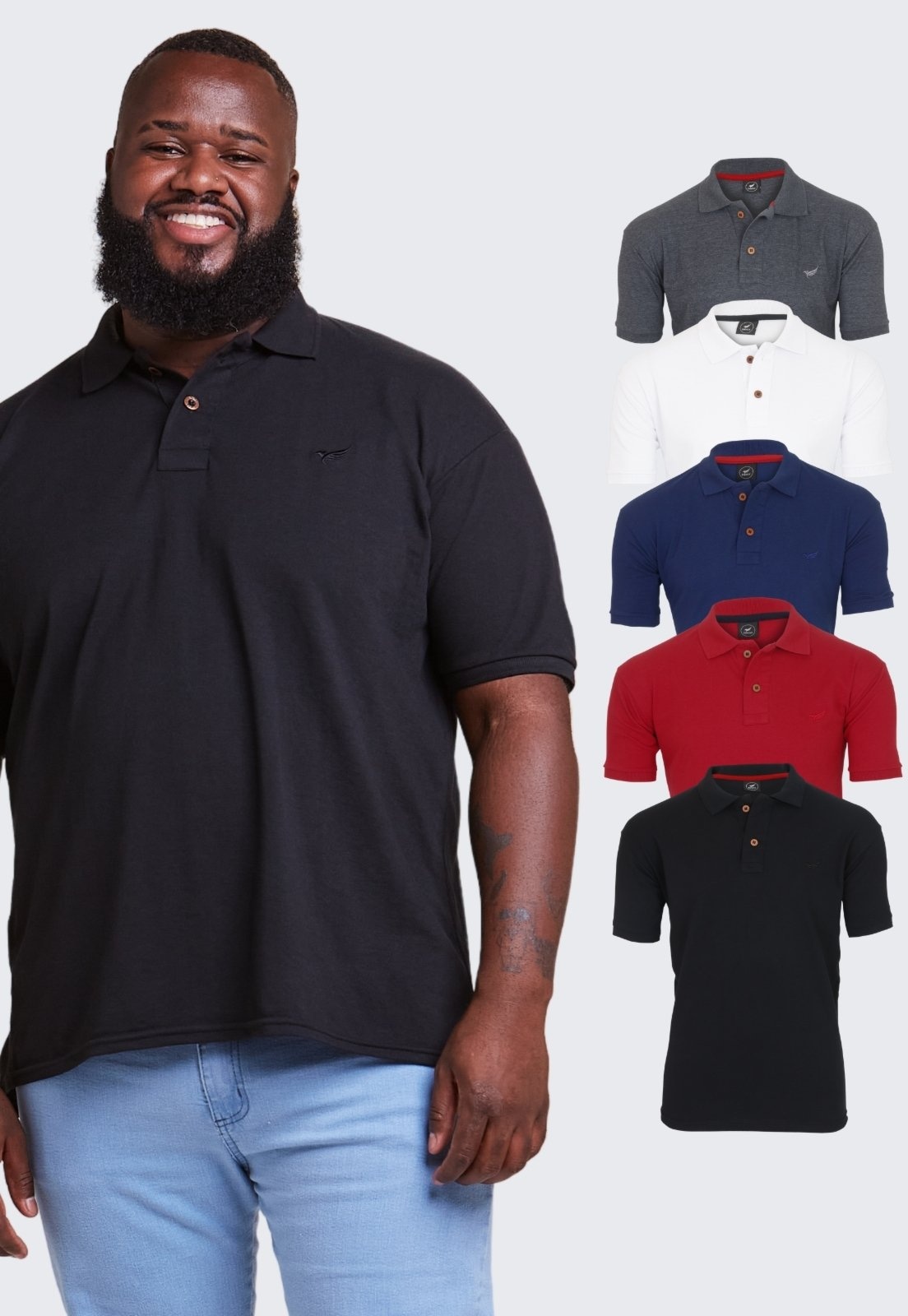 Imagem principal Kit 5 Camisa Polo Masculina Algodão Plus Size Daze Modas e Chumbo Daze Modas azul marinho/branco/cinza/preto/vermelho