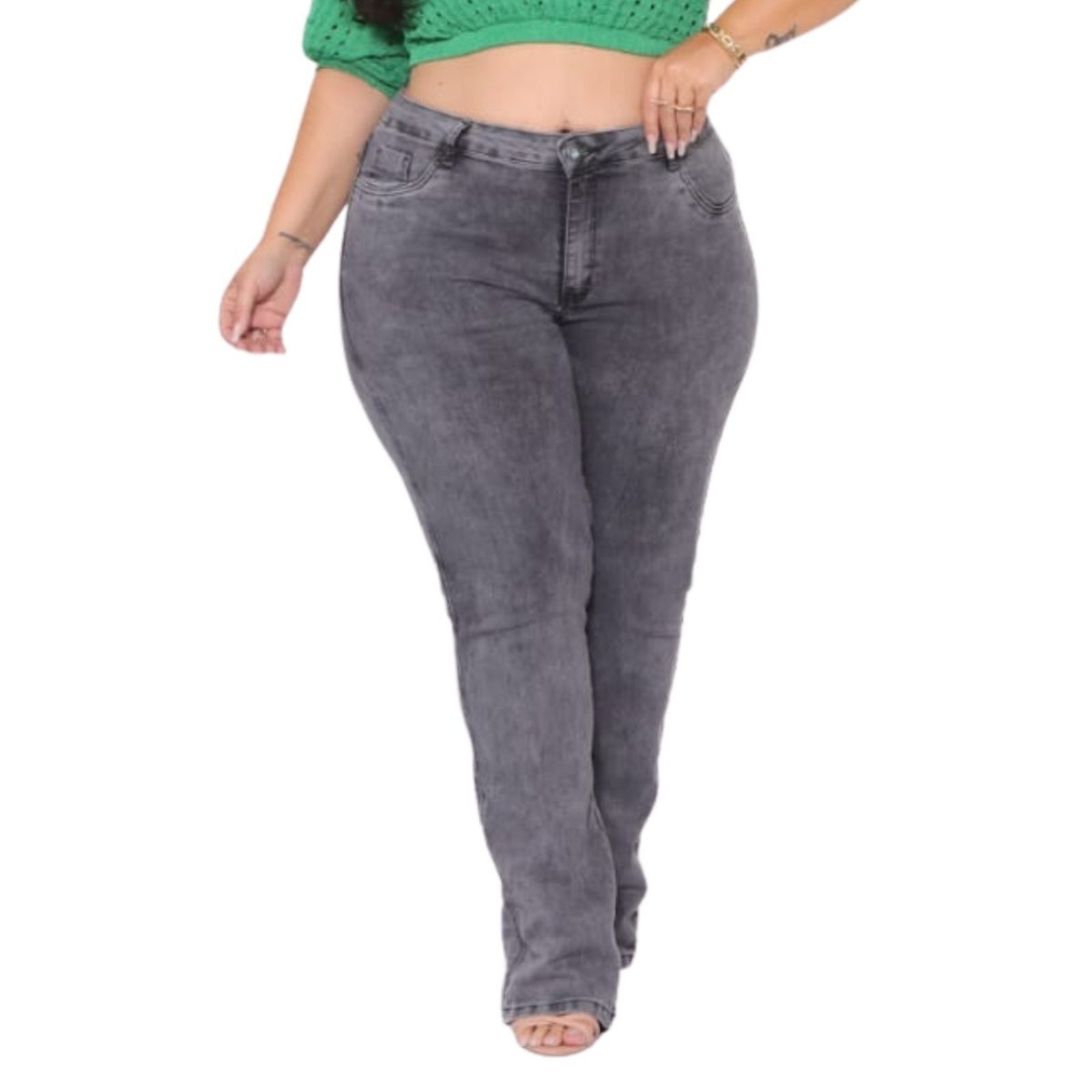 Imagem principal Calça Flare Feminina Jeans Loka Plus Size Marmorizada Jeans Loka cinza