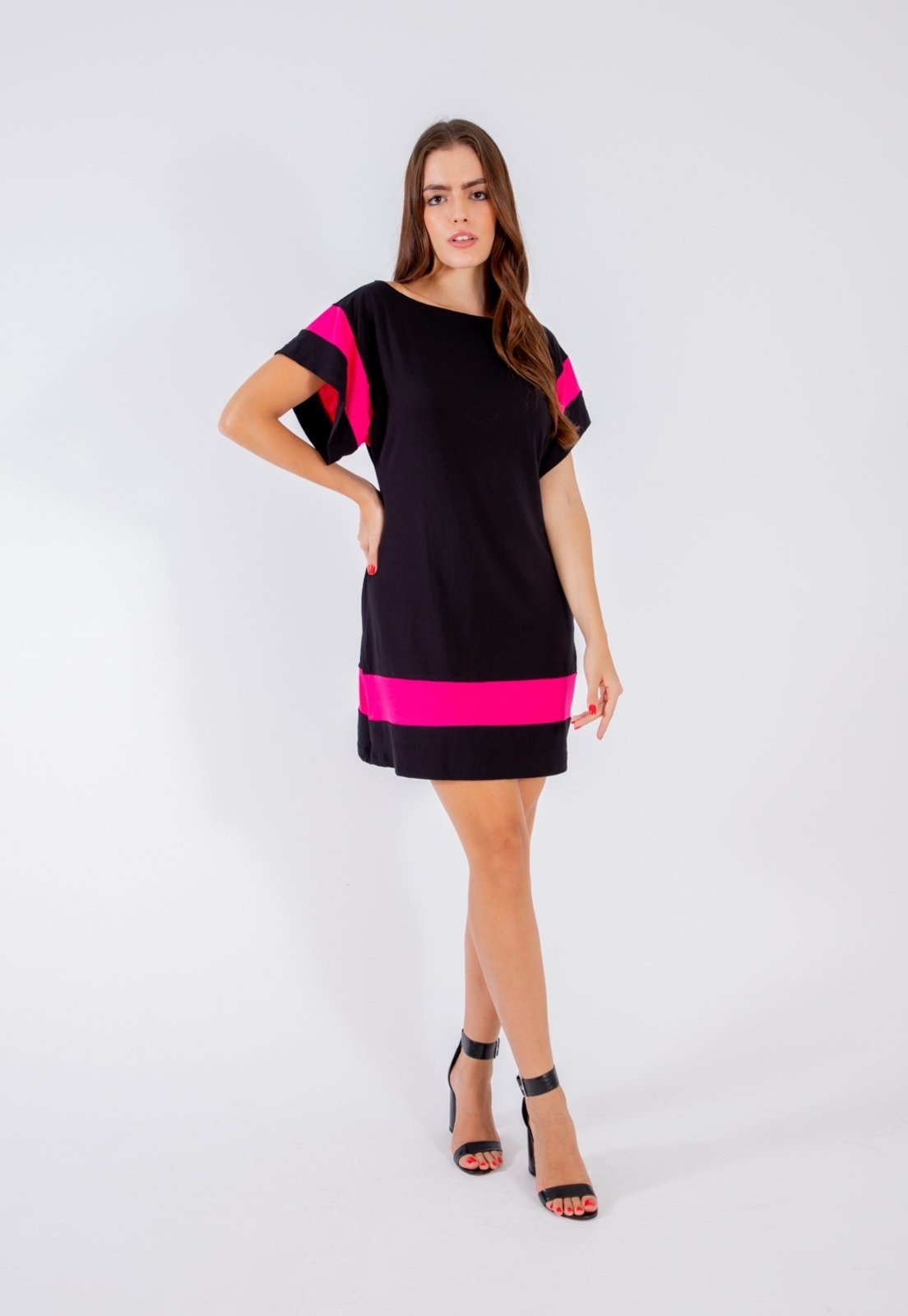 Imagem principal Vestido Viscolycra Maria Paes Curto Preto e Pink Maria Paes preto pink