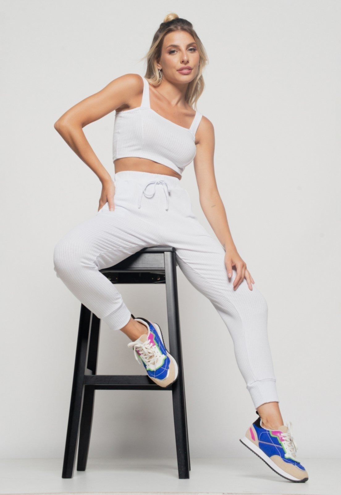 Imagem principal Calça Salvatore Jogger Comfy Malha Canelada Branca Salvatore Fashion branco