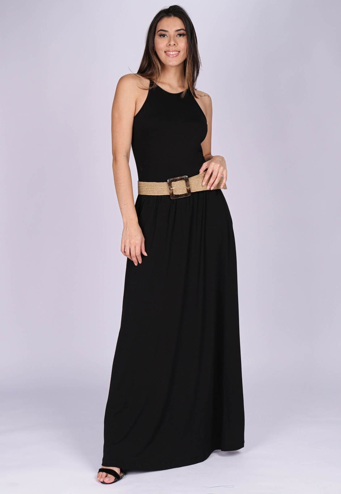 Imagem principal Vestido Longo Malha Trapézio com Bolso Jennifer Amazonia Vital preto