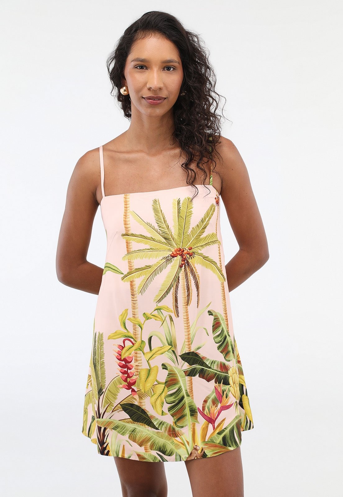 Imagem principal Vestido Feminino FARM Estampa Tropical Alças Finas FARM rosa