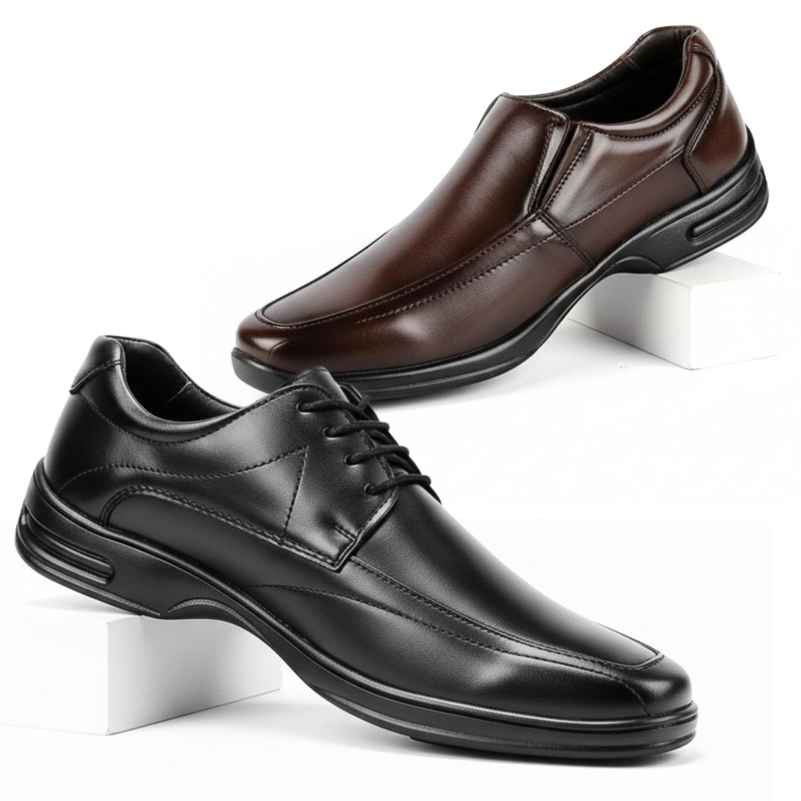 Imagem principal Sapato Social Masculino Kit 2 Pares Mocassim Café Loafer com Calçado Social Oxford Conforto Sapatofran preto