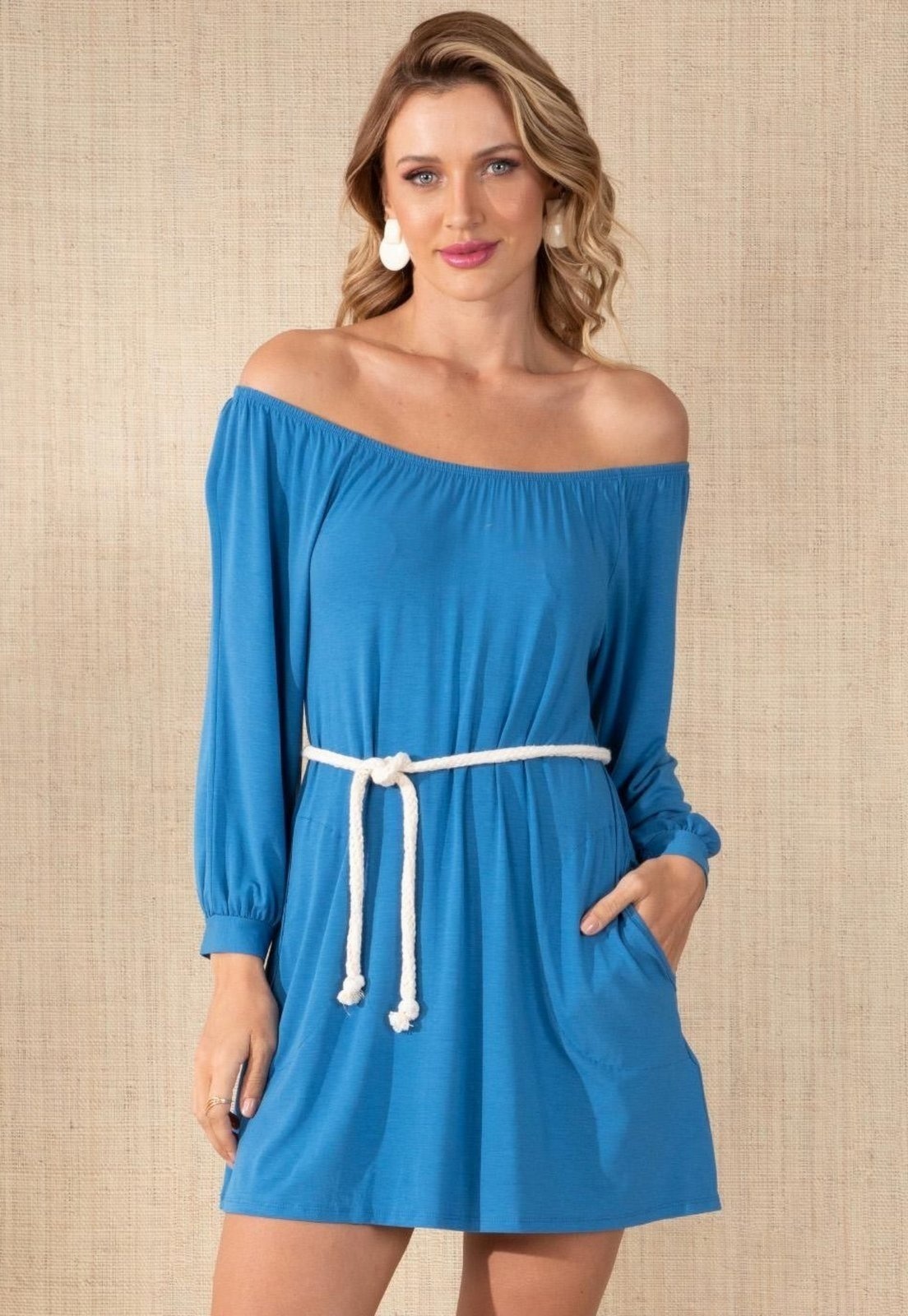 Imagem principal Vestido Com Cordel Para Amarrar Na Cintura Quintess azul