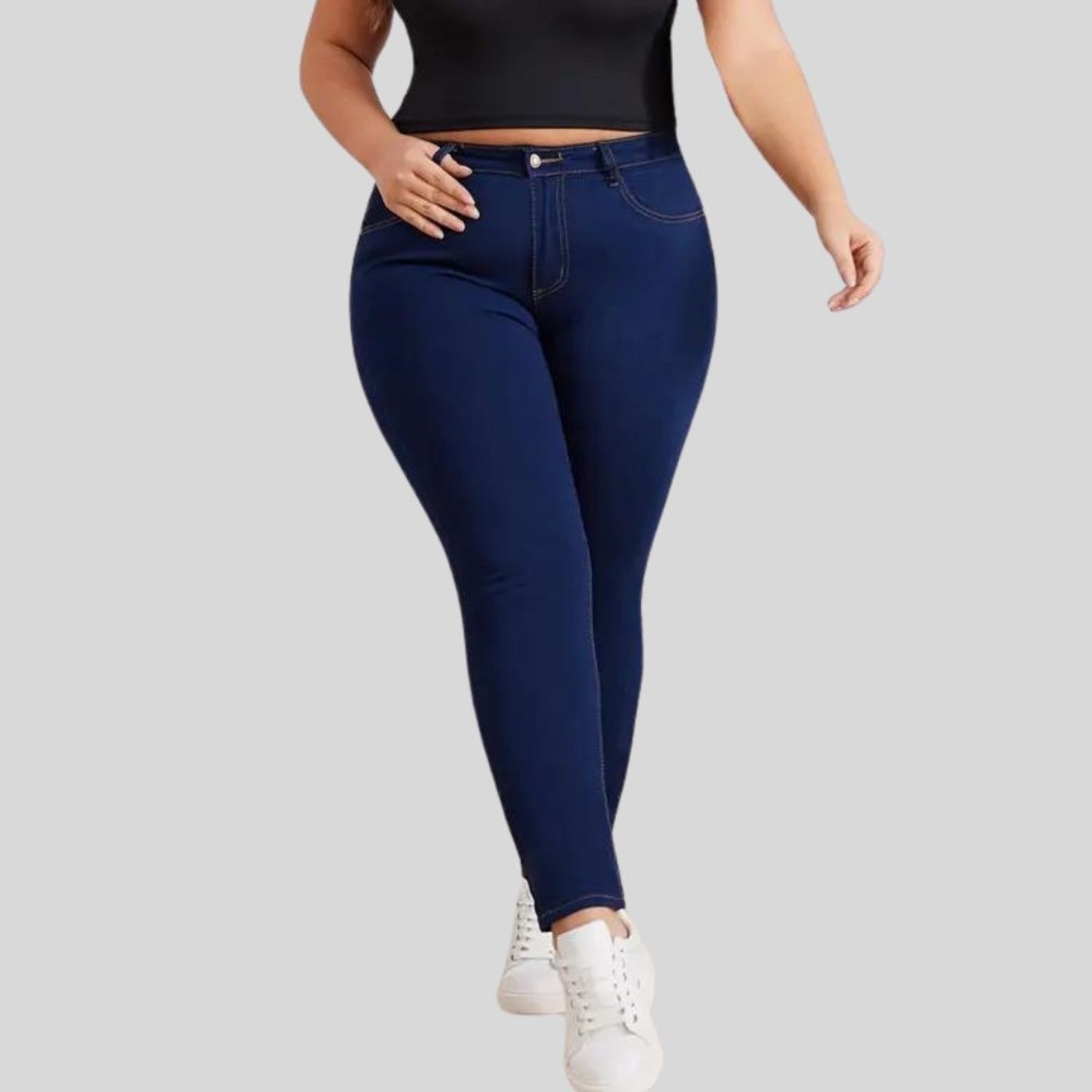 Imagem principal Calça Jeans Plus Size Feminina Skinny Com Elastano e Empina Bumbum Lavagem Escura TEX JEANS azul marinho