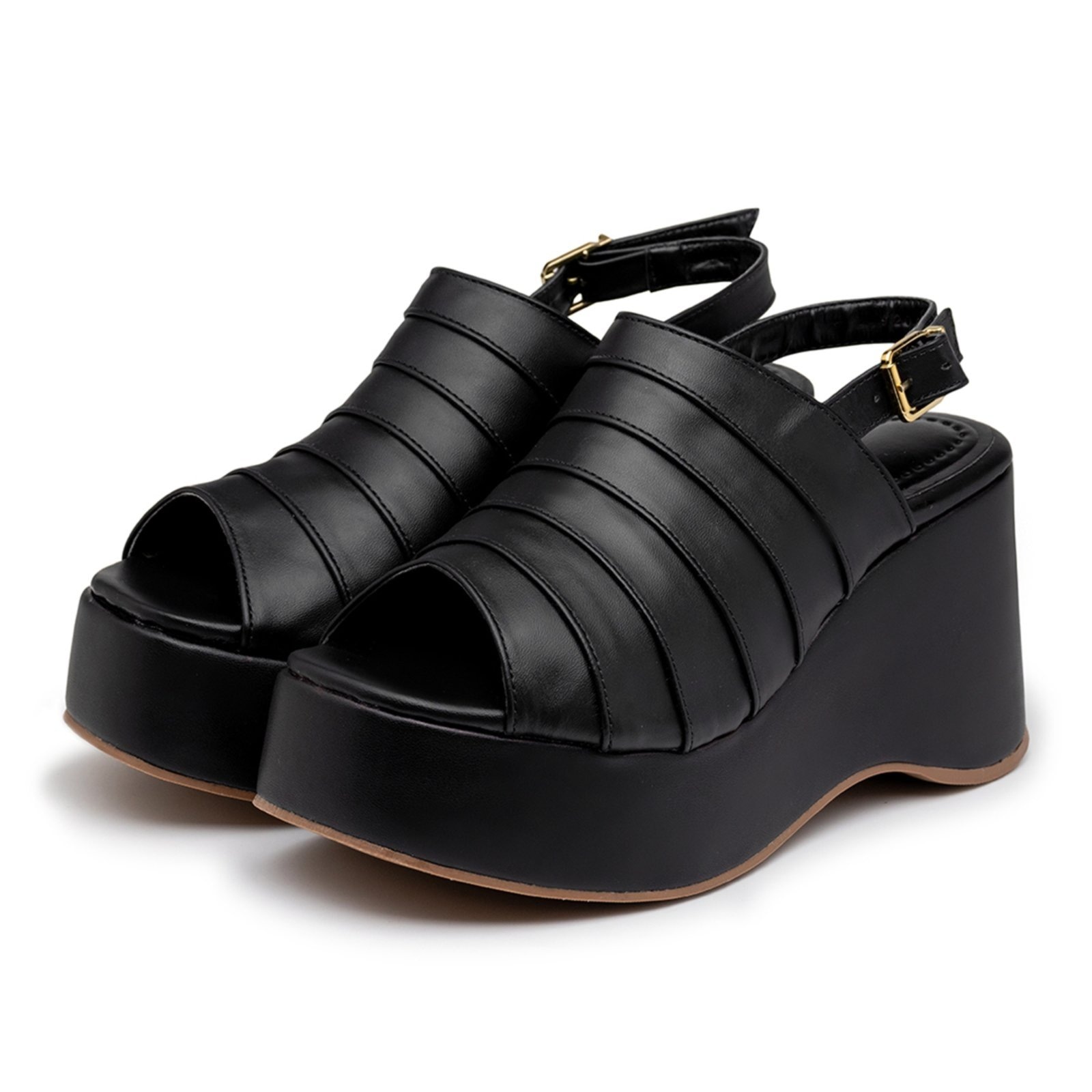 Imagem principal Sandália Anabela Plataforma Salto Médio Em Napa 9200 Flor da Pele preto